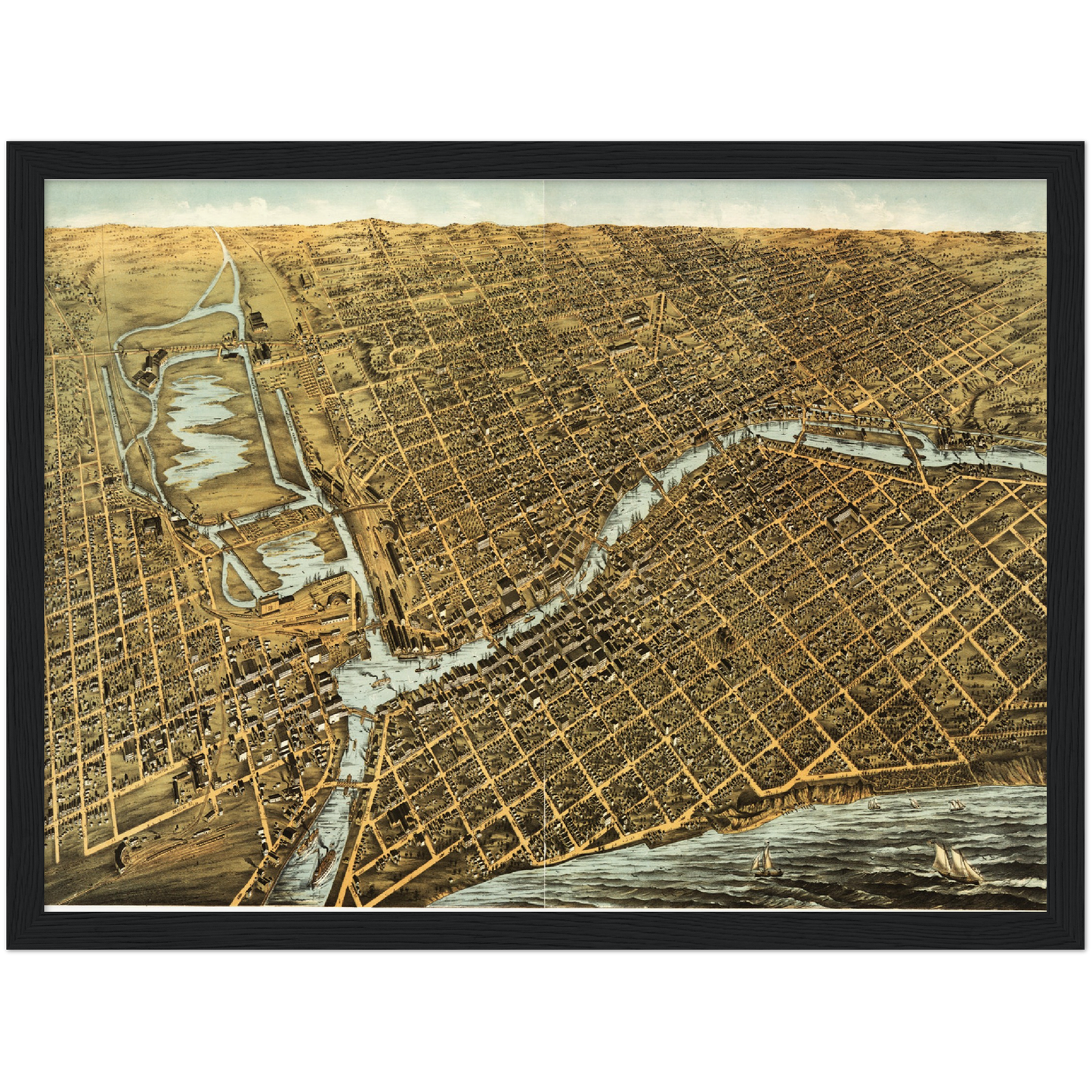 Historische Stadtansicht Milwaukee um 1872