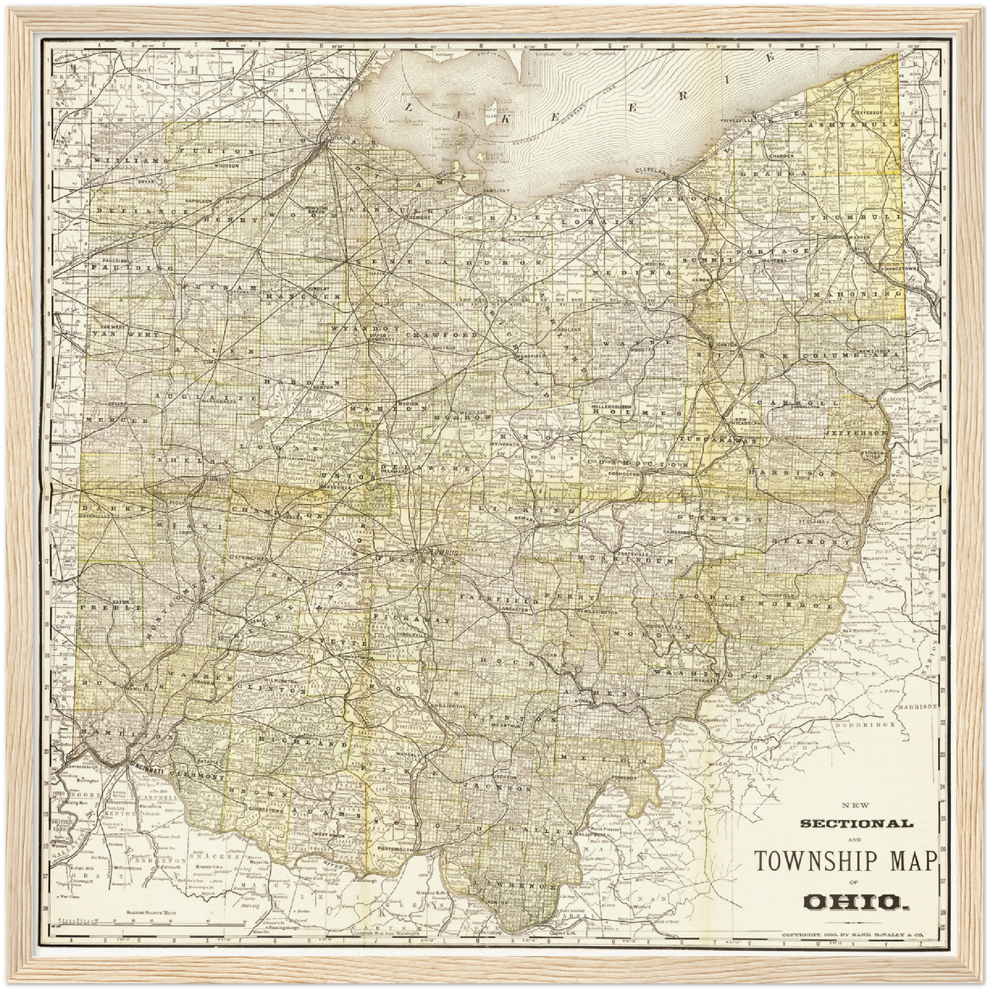 Historische Landkarte Ohio um 1882