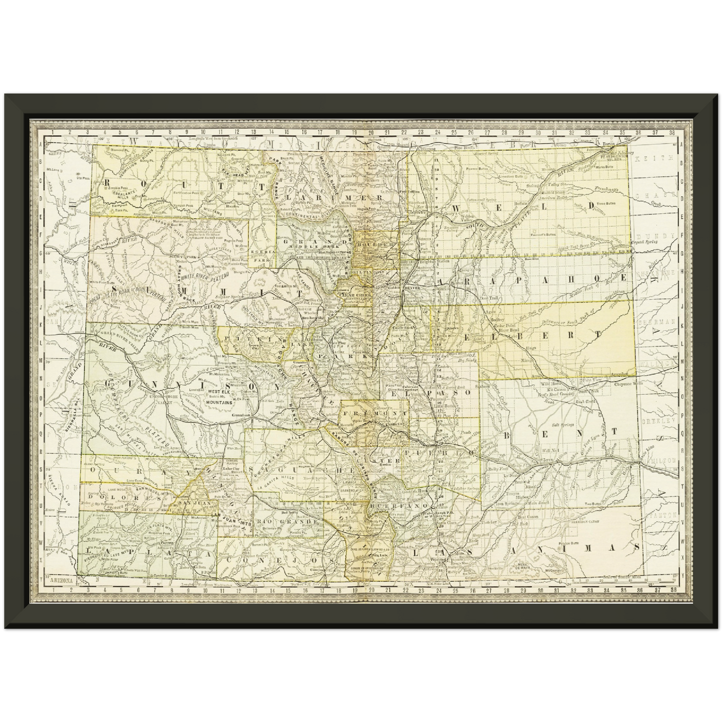Historische Landkarte Colorado um 1882