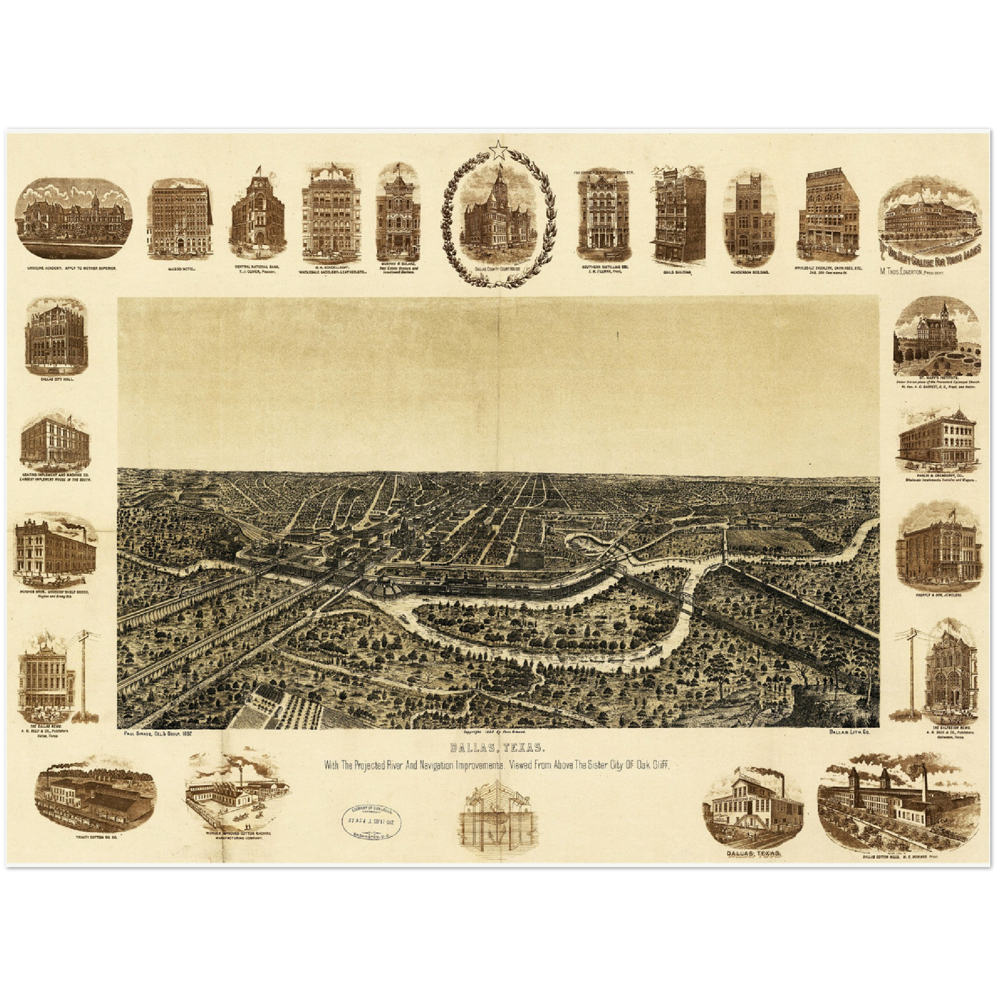 Historische Stadtansicht Dallas um 1892