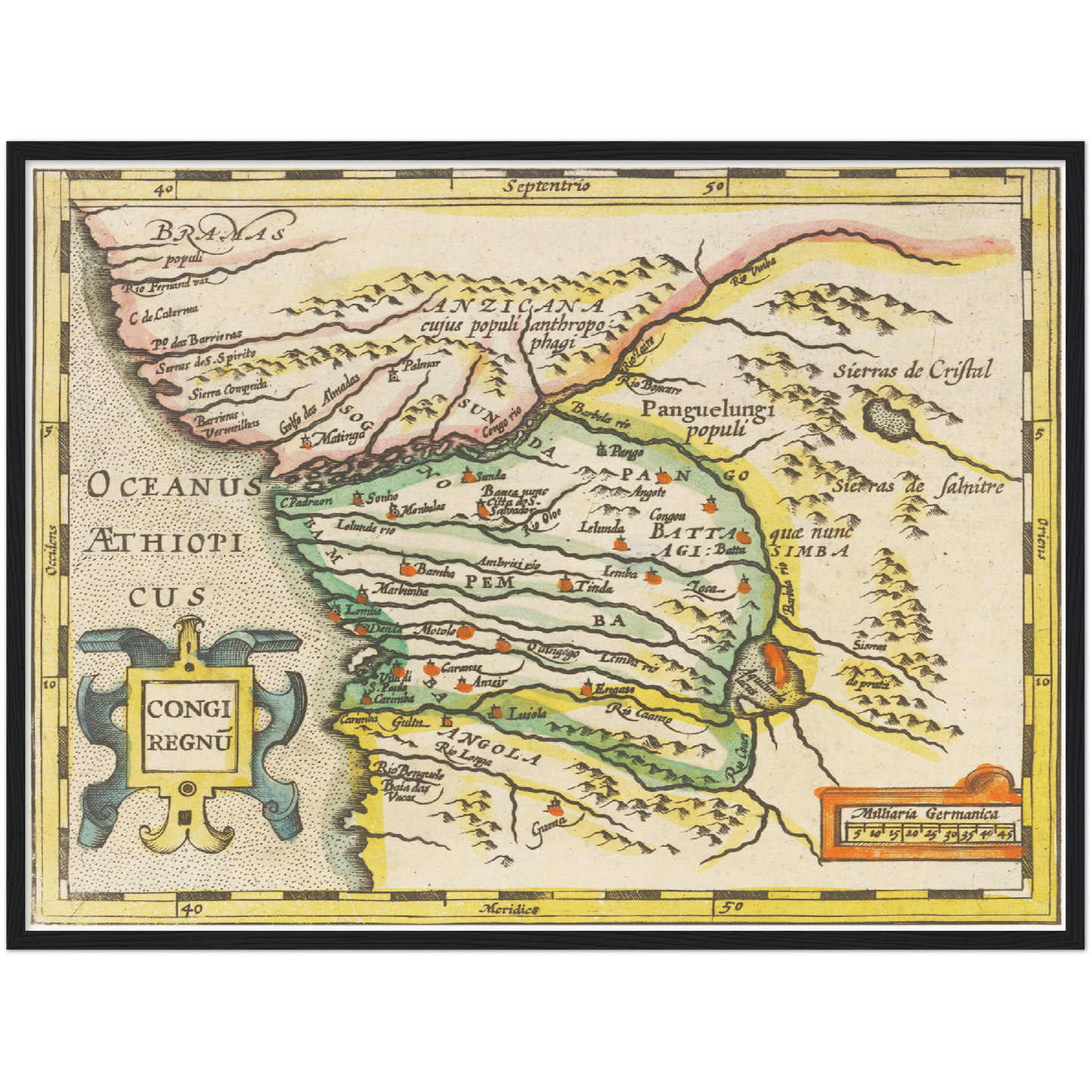Historische Landkarte Kongo um 1609