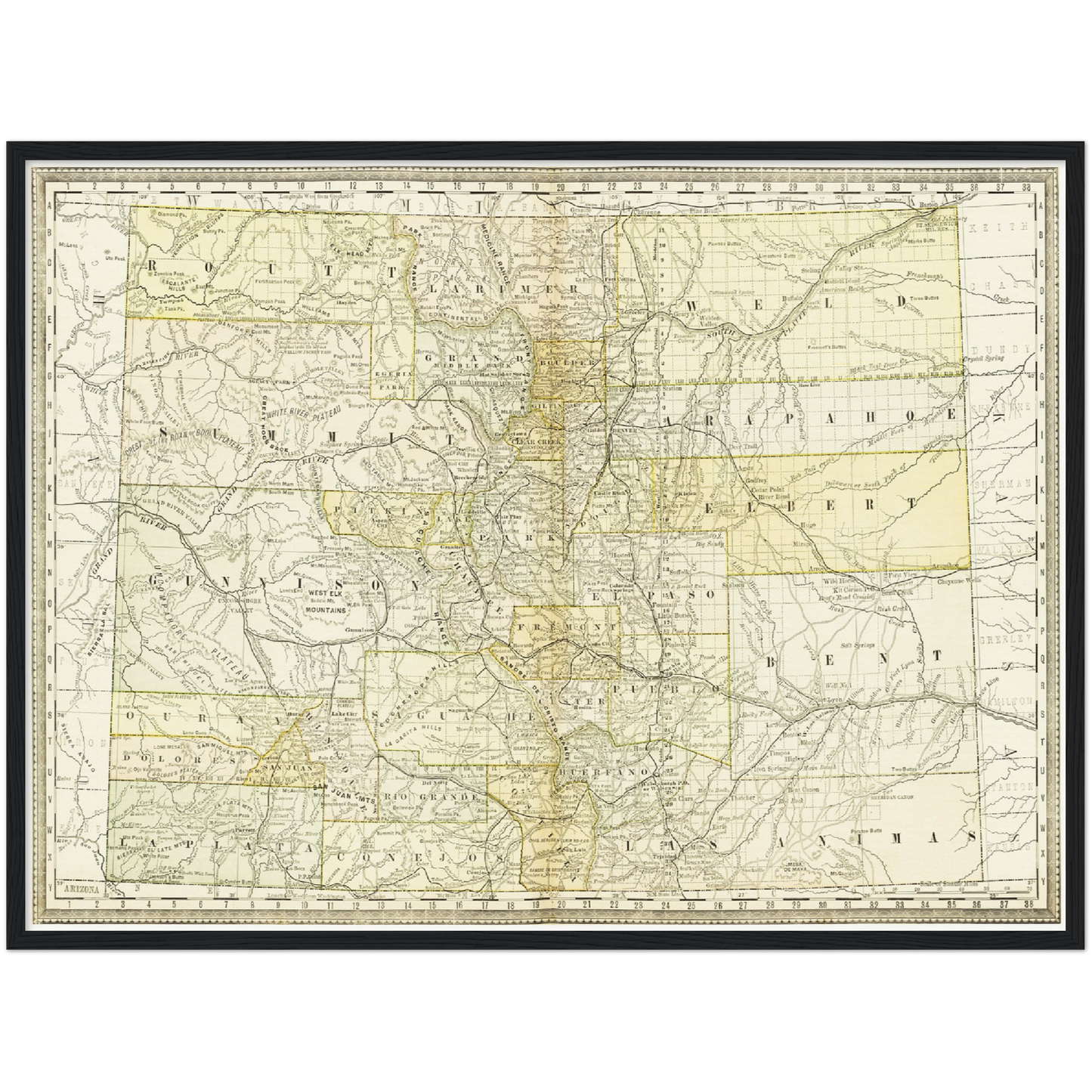 Historische Landkarte Colorado um 1882