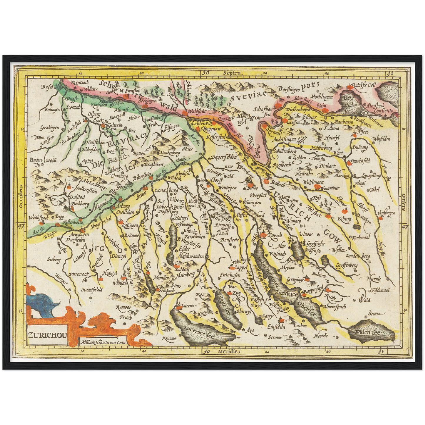 Historische Landkarte Zürichgau um 1609