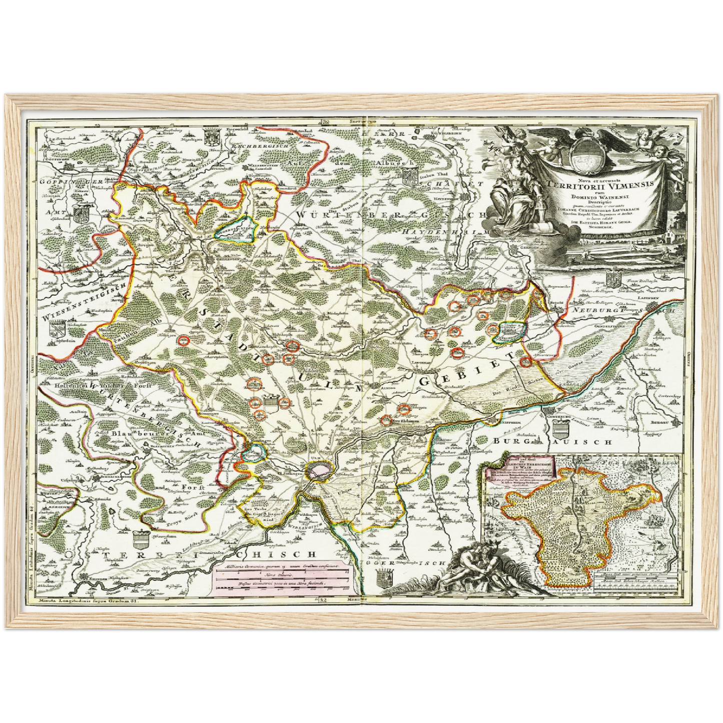 Historische Landkarte Ulm um 1712