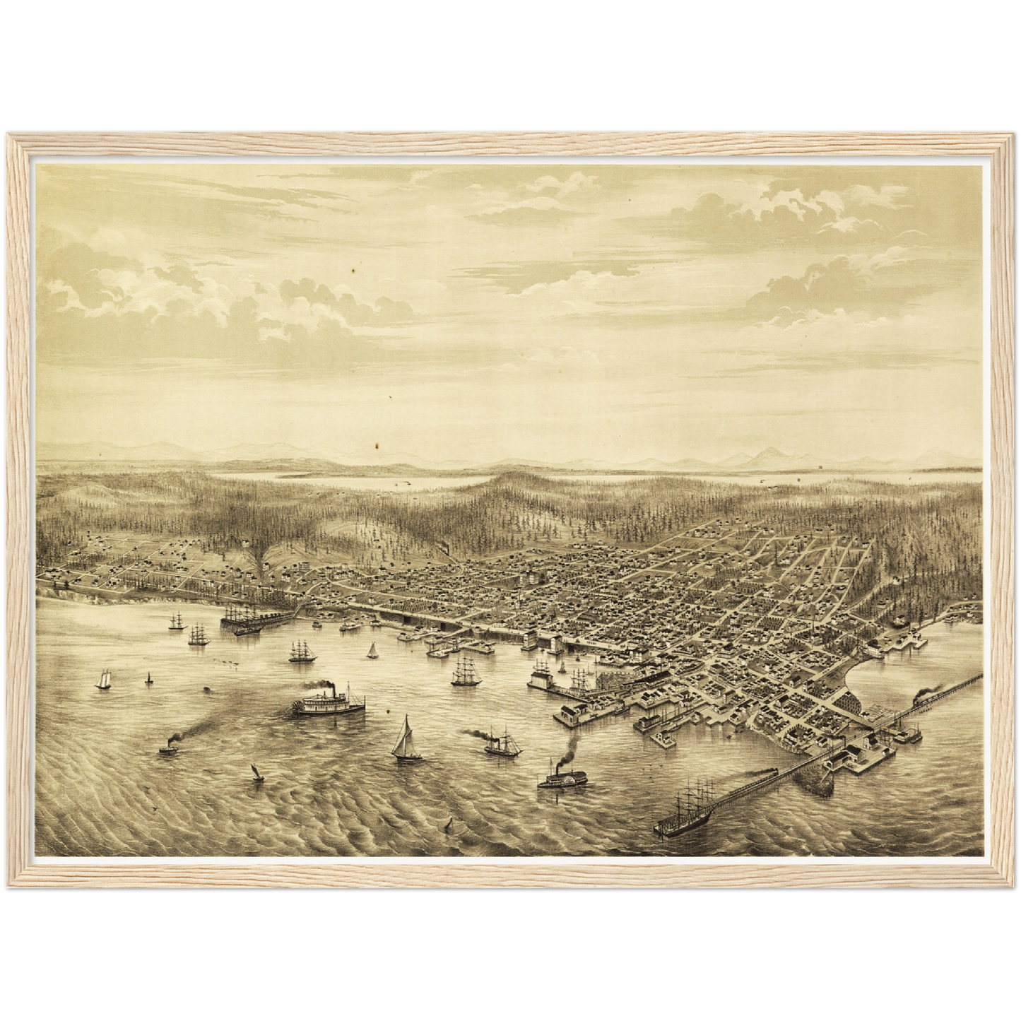 Historische Stadtansicht Seattle um 1878