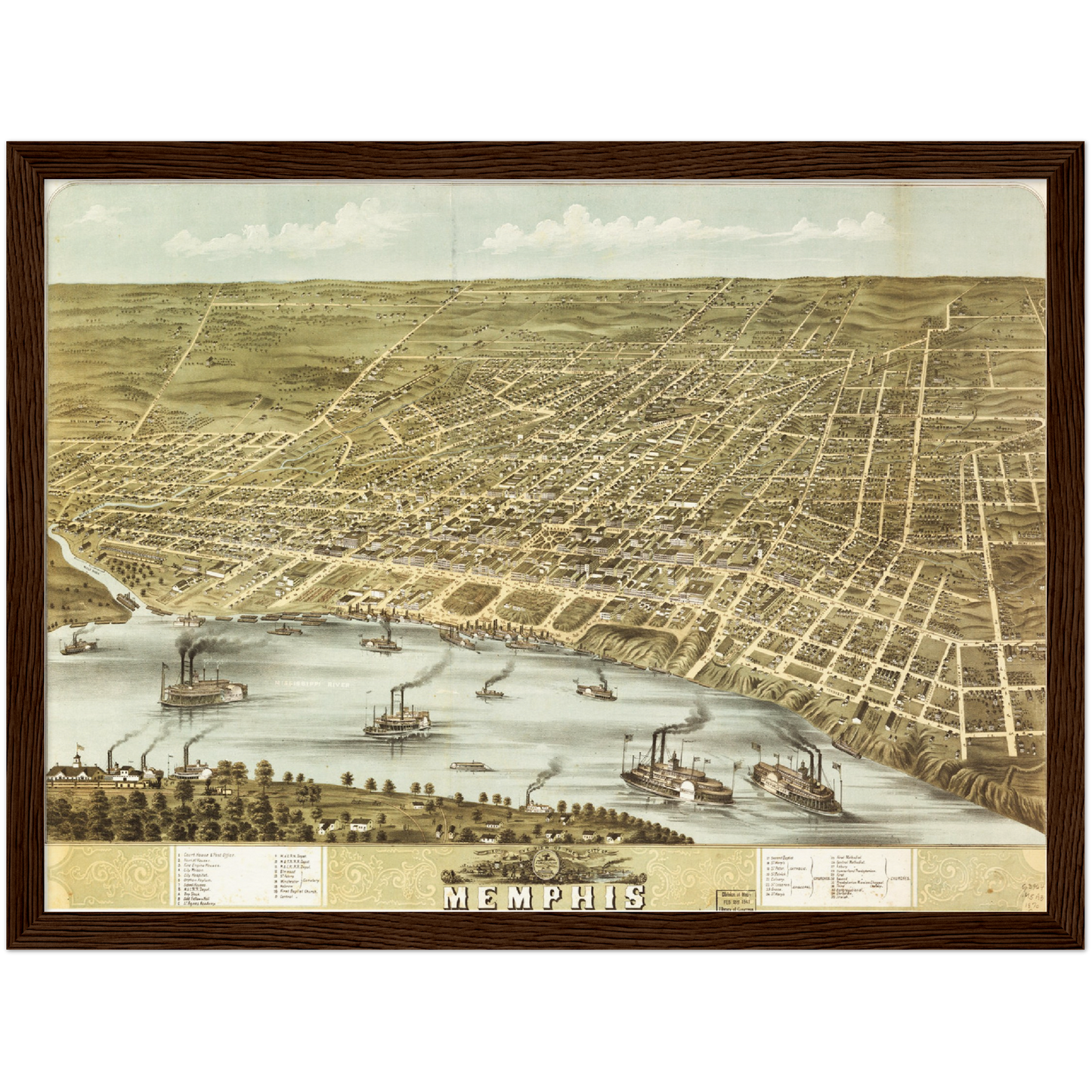 Historische Stadtansicht Memphis um 1870