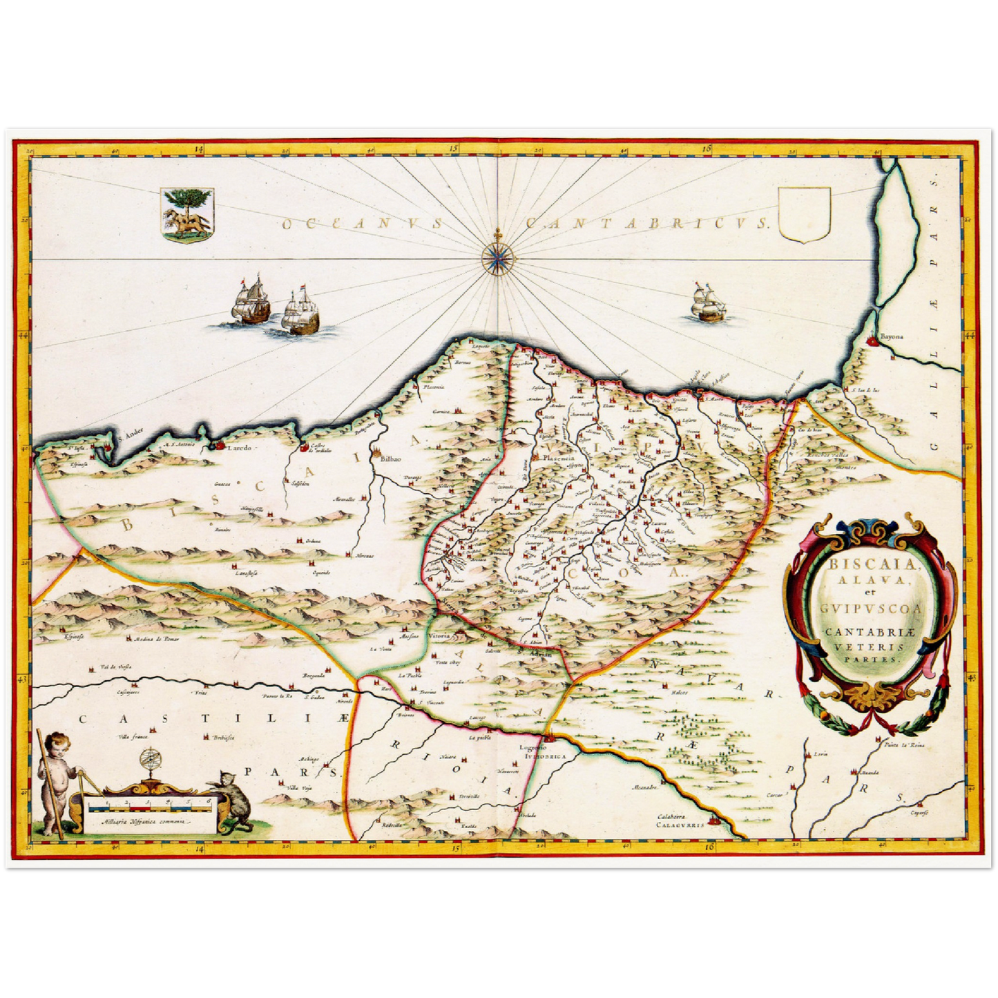 Historische Landkarte Kantabrien & Baskenland um 1690