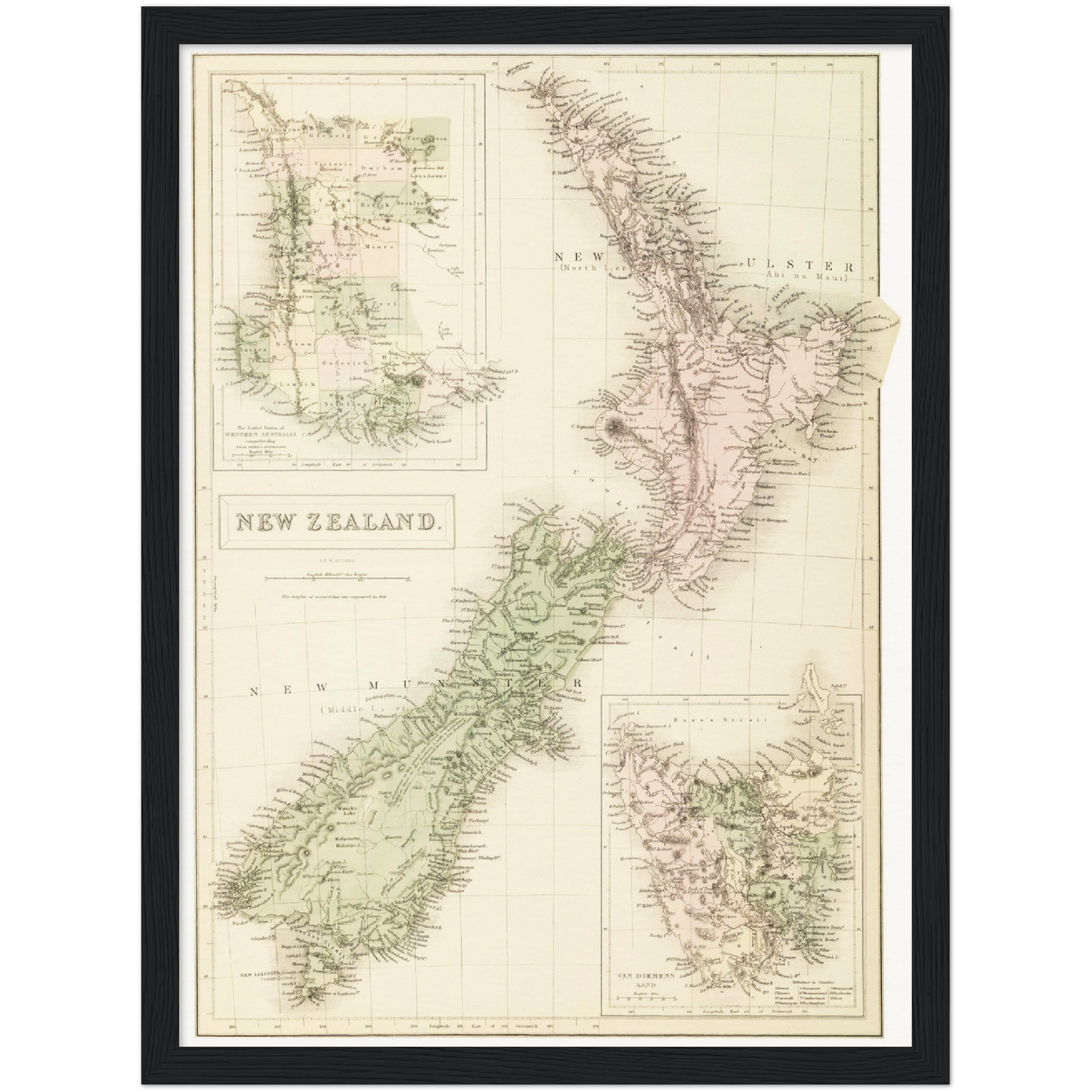 Historische Landkarte Neuseeland um 1854