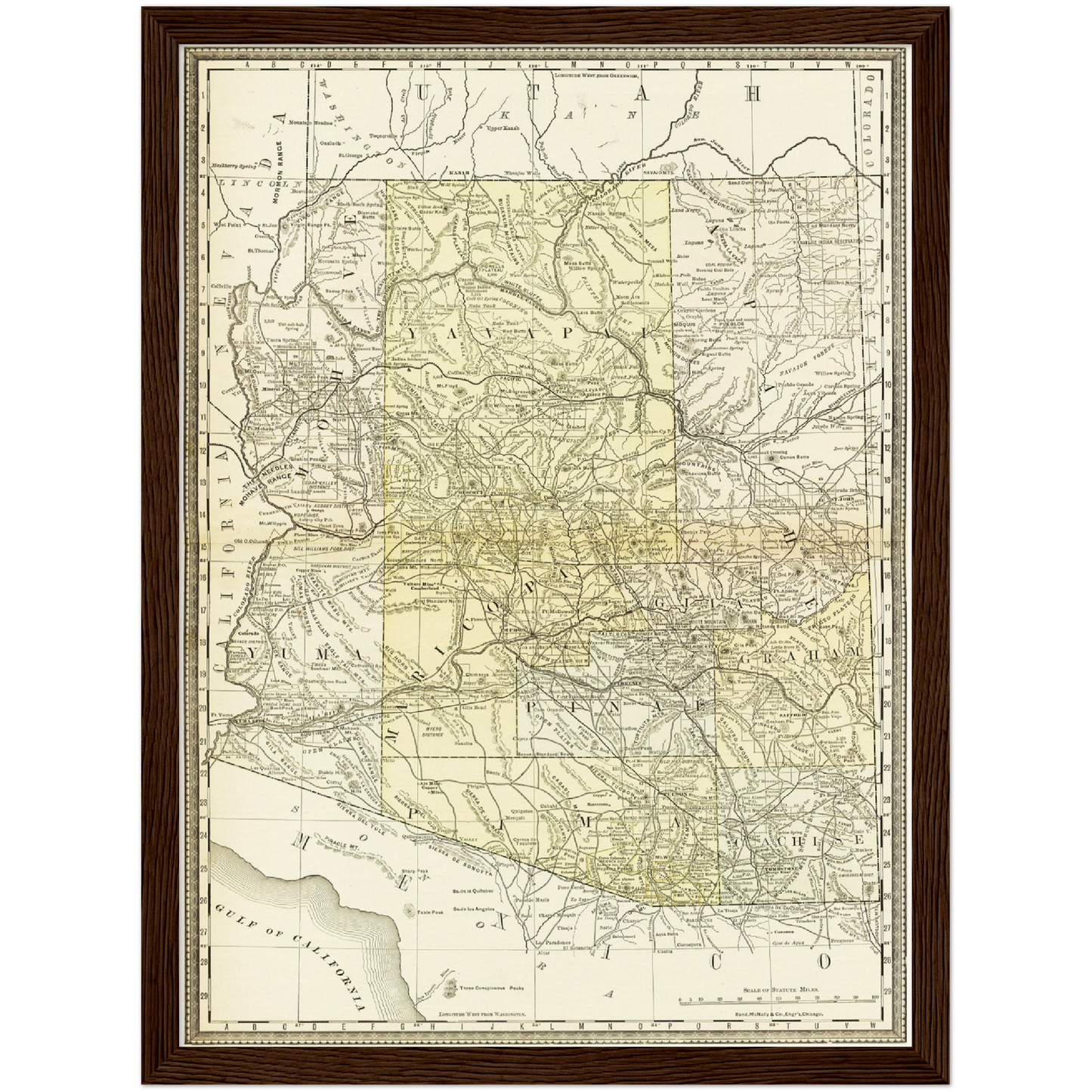 Historische Landkarte Arizona um 1882