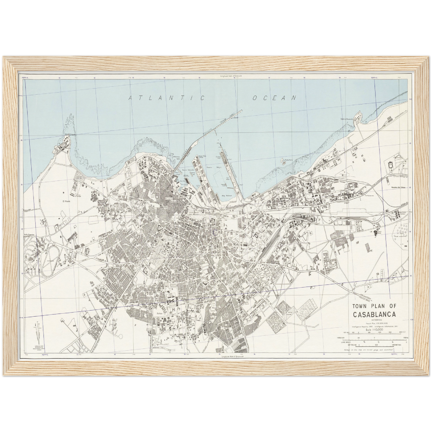 Historischer Stadtplan Casablanca um 1942