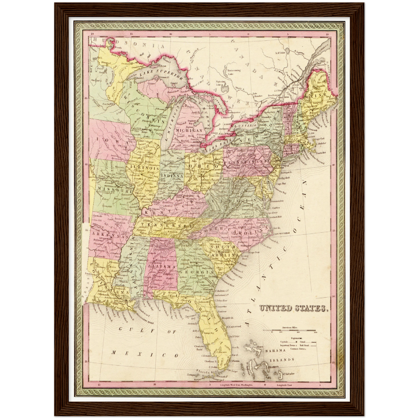 Historische Landkarte USA um 1849