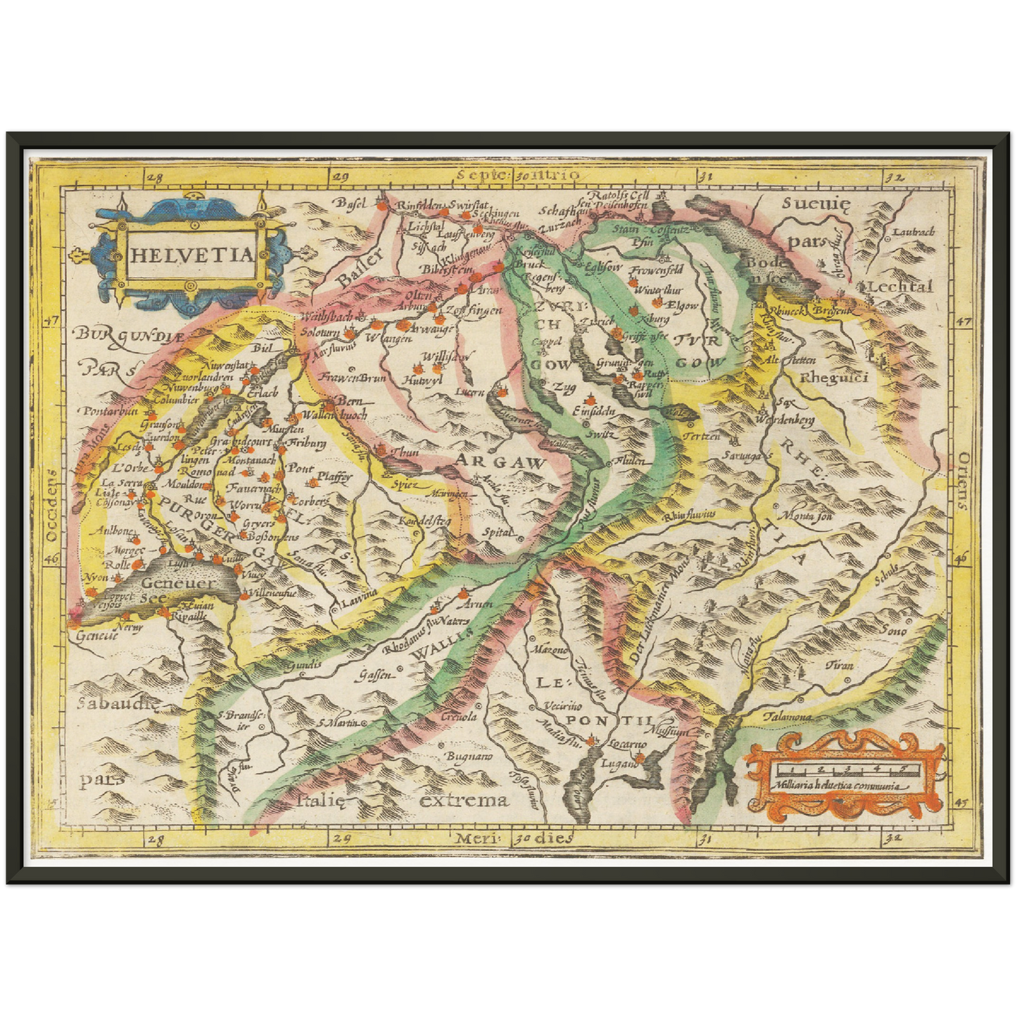 Historische Landkarte Schweiz um 1609