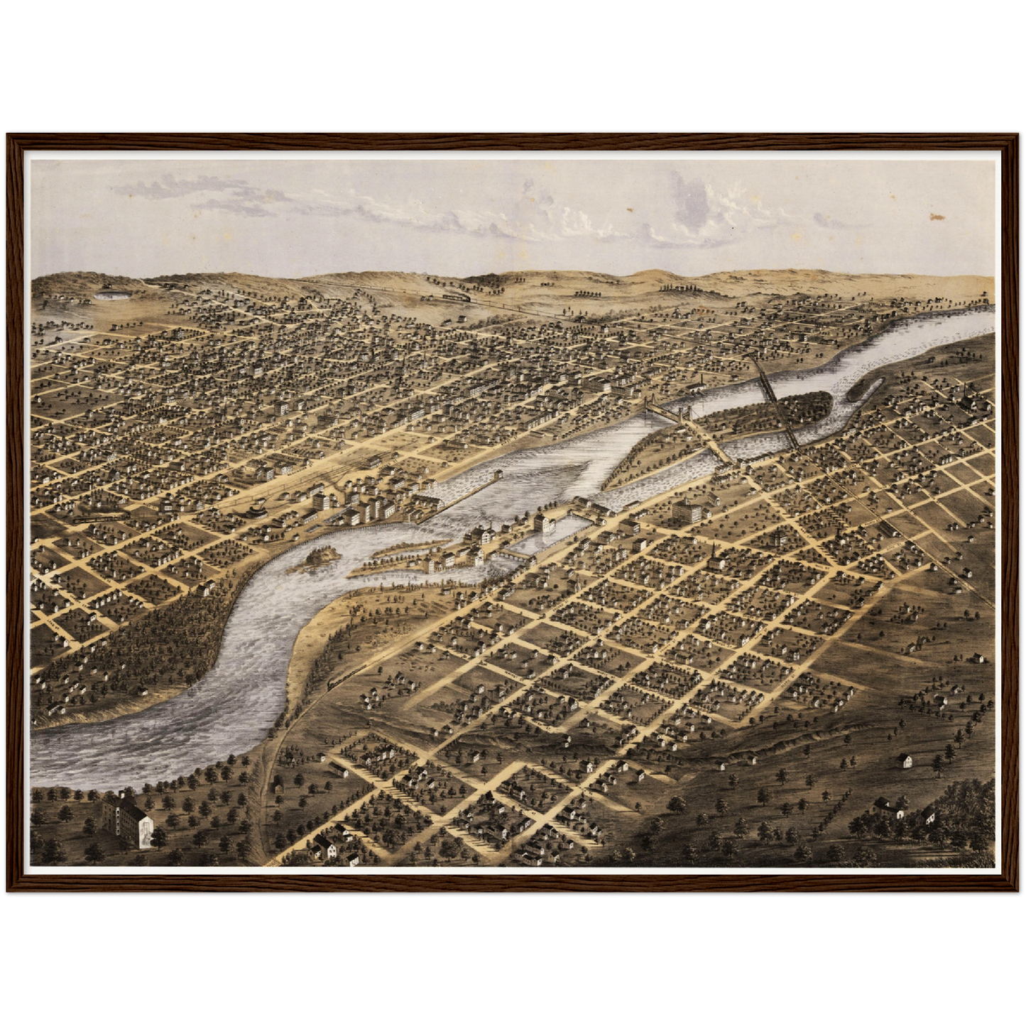 Historische Stadtansicht Minneapolis um 1867