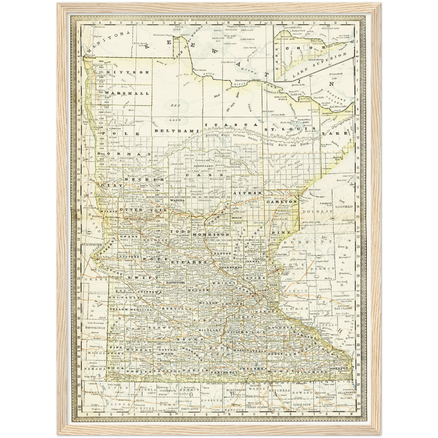 Historische Landkarte Minnesota um 1882