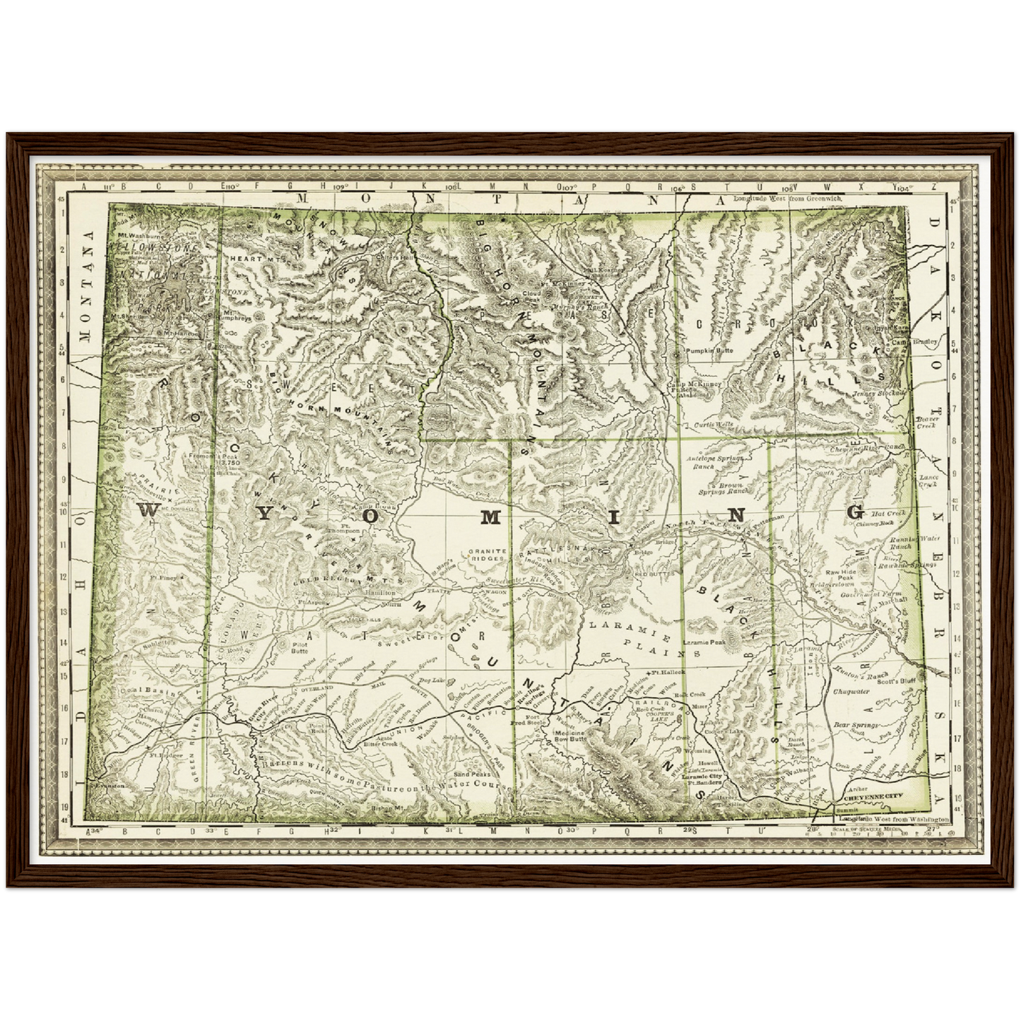 Historische Landkarte Wyoming um 1882