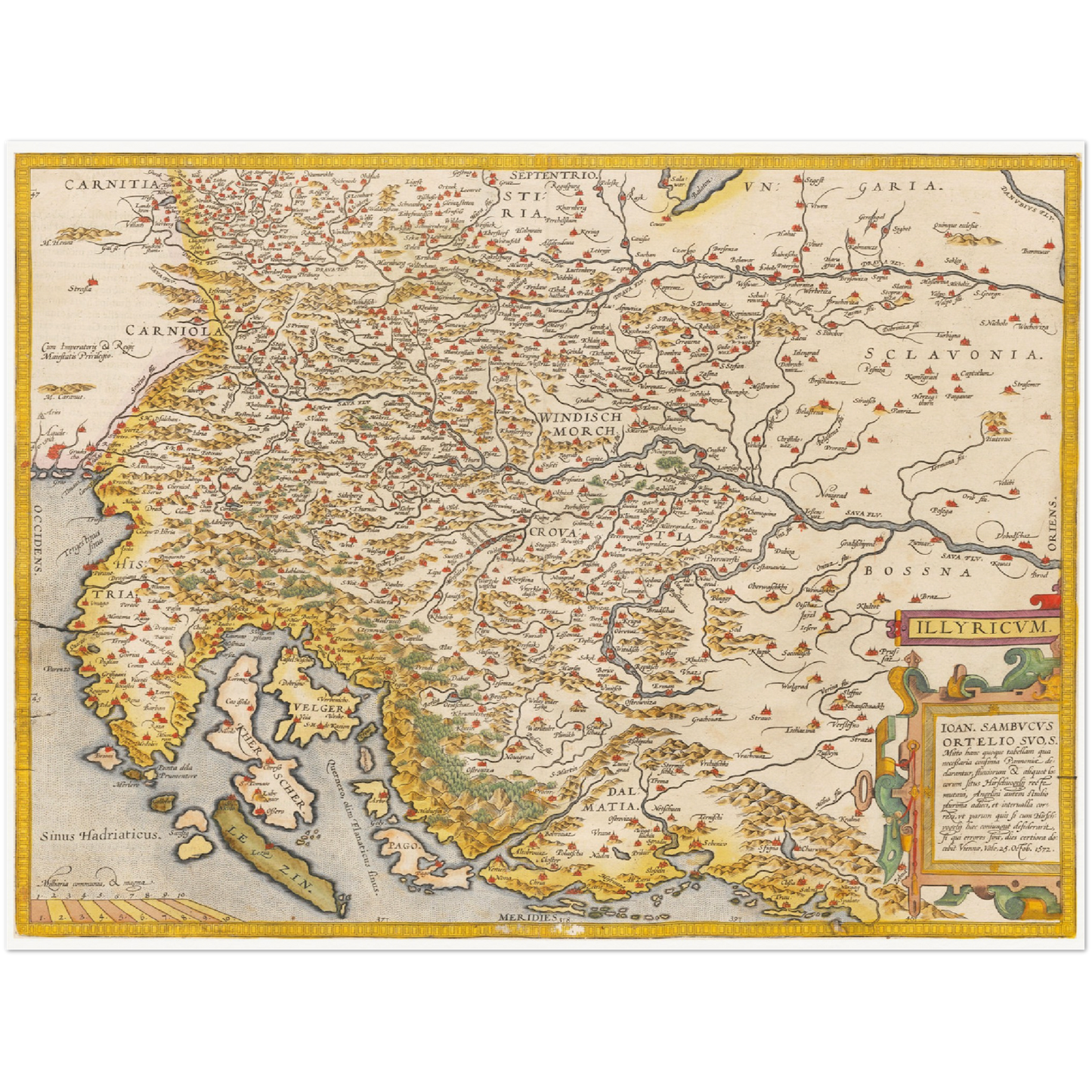 Historische Landkarte Slowenien & Kroatien um 1609