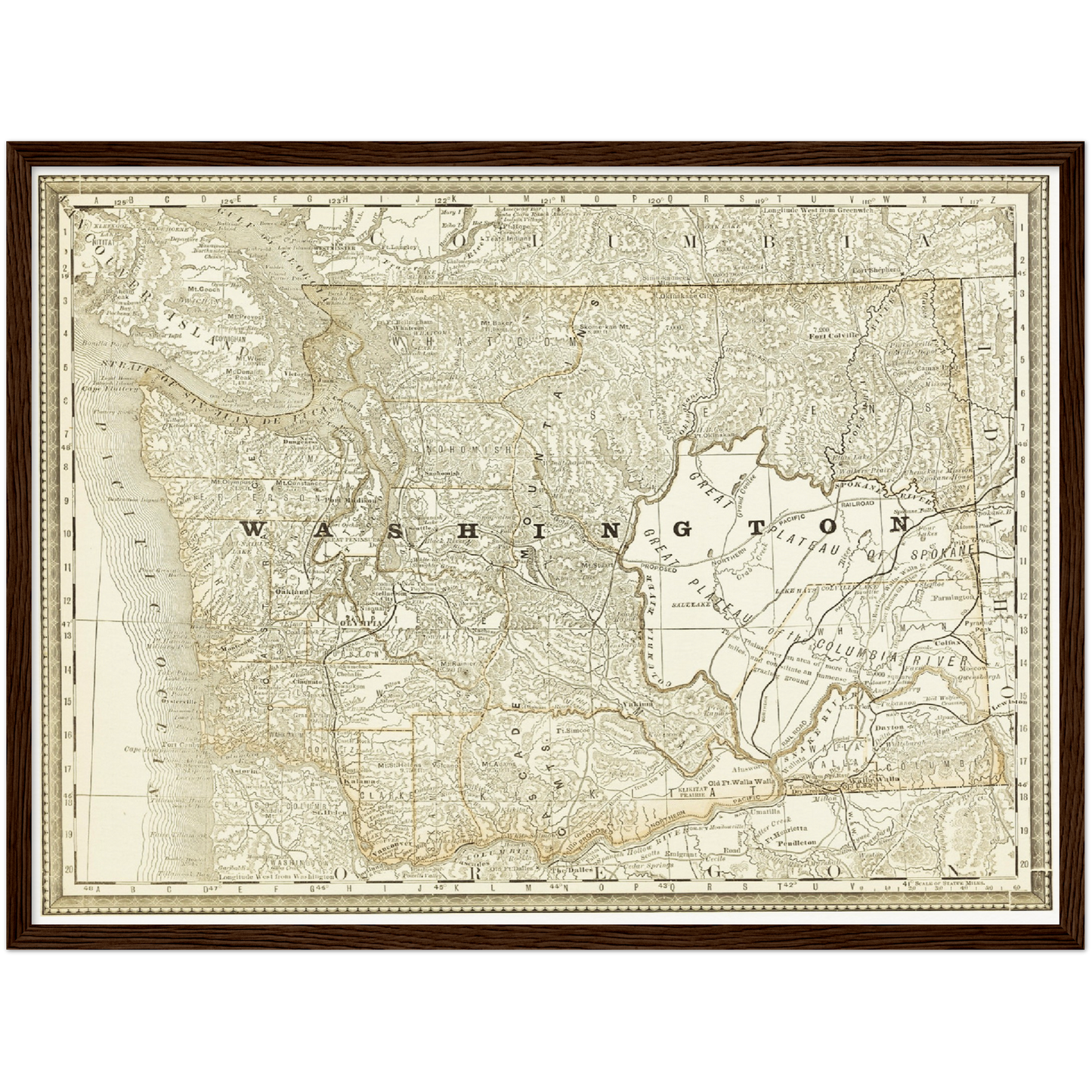Historische Landkarte Washington um 1882