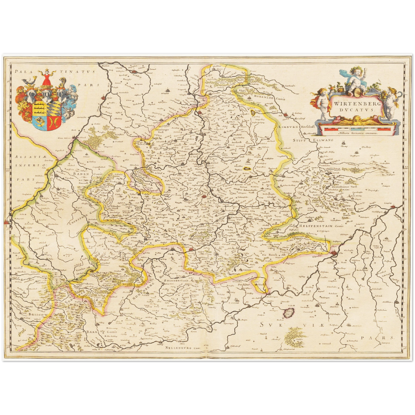 Historische Landkarte Württemberg um 1635