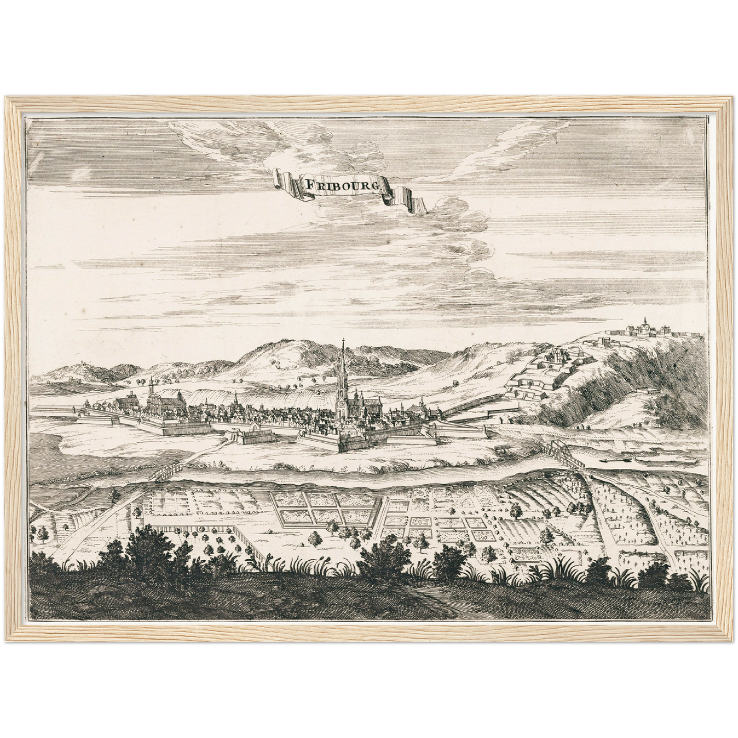 Historische Stadtansicht Freiburg im Breisgau um 1695