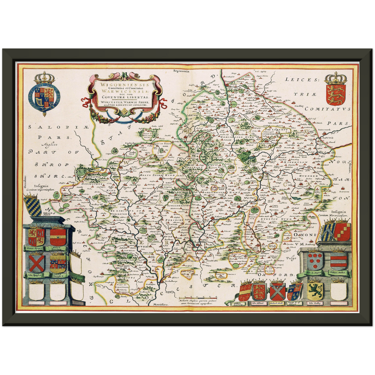 Historische Landkarte Worcestershire um 1646