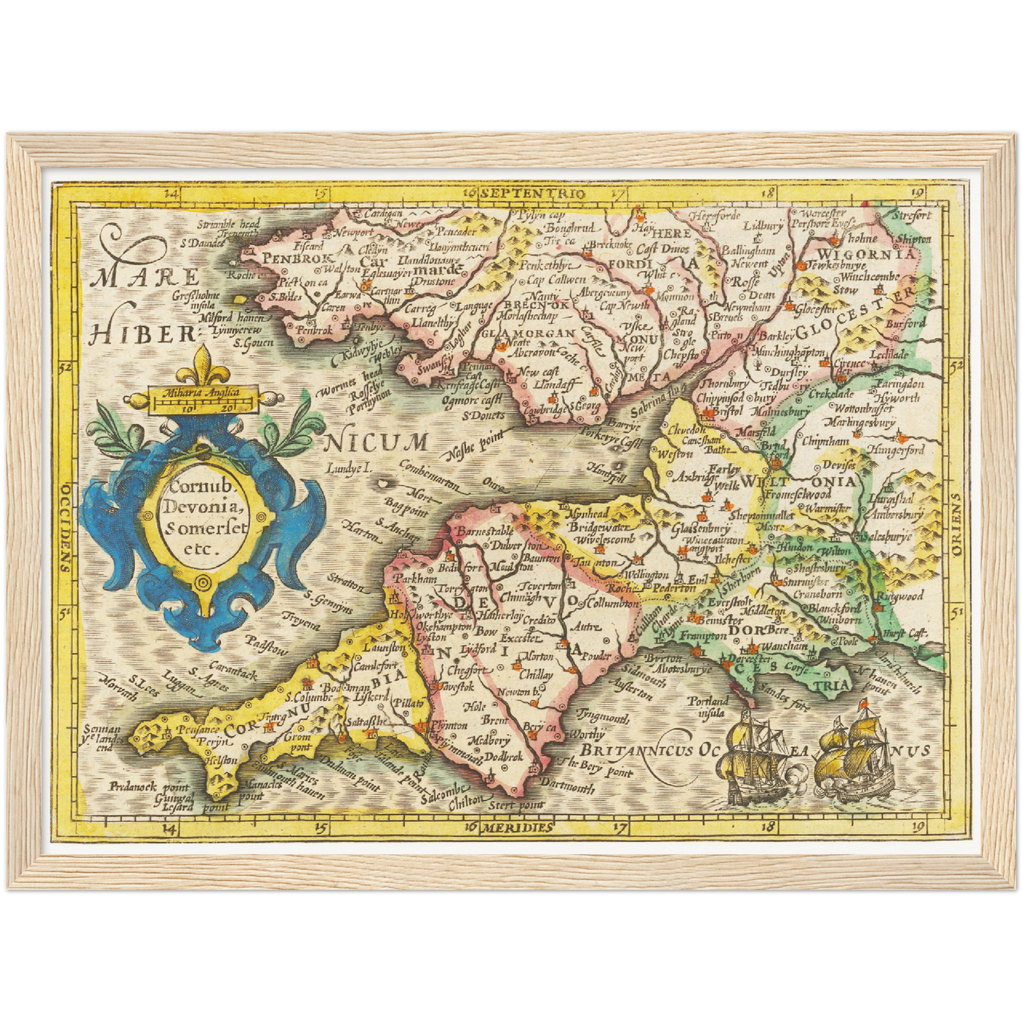 Historische Landkarte Cornwall um 1609