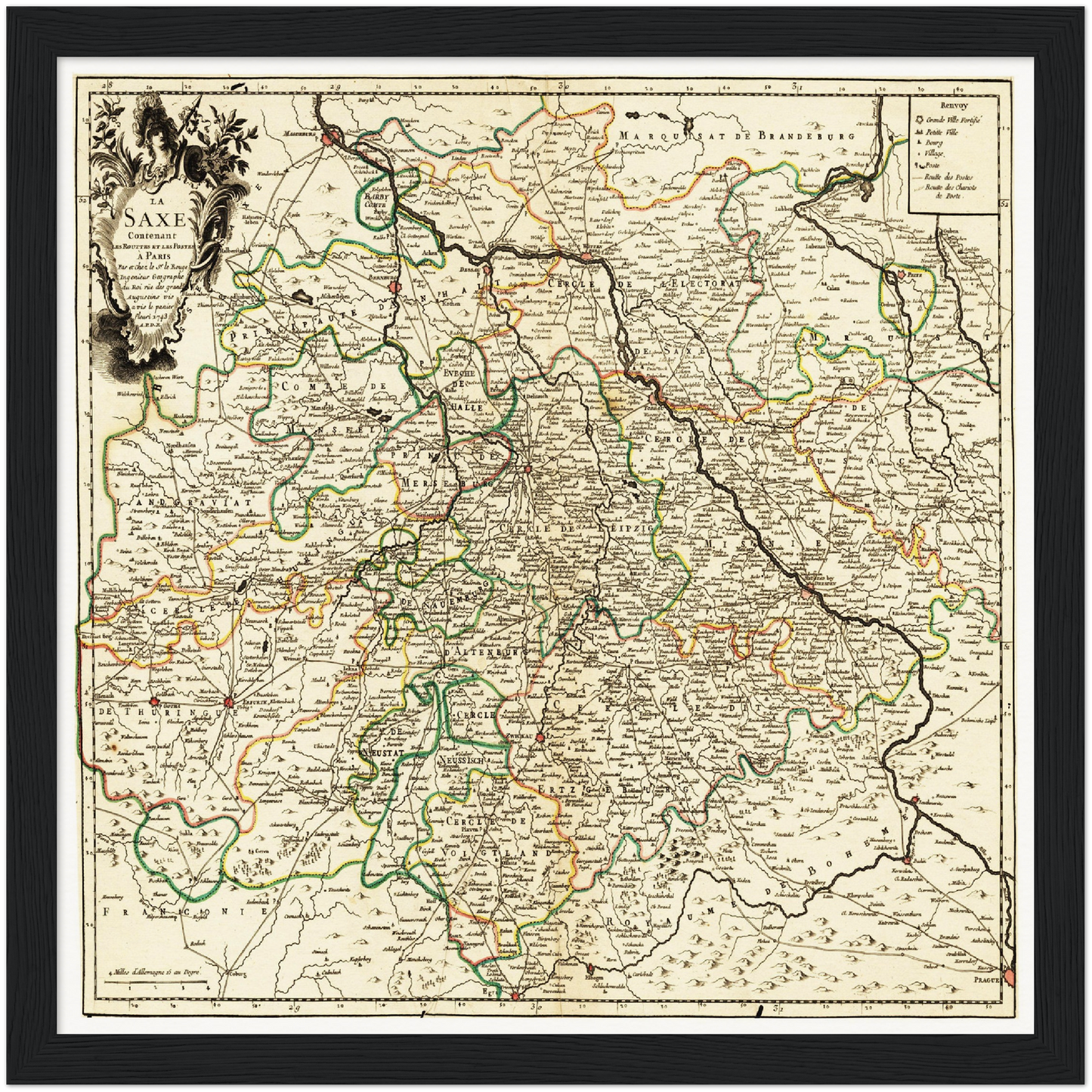 Historische Landkarte Sachsen um 1743