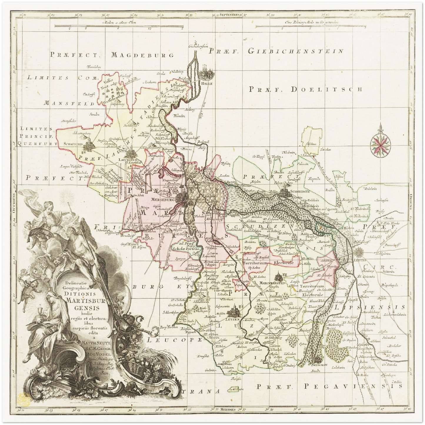 Historische Landkarte Merseburg um 1750