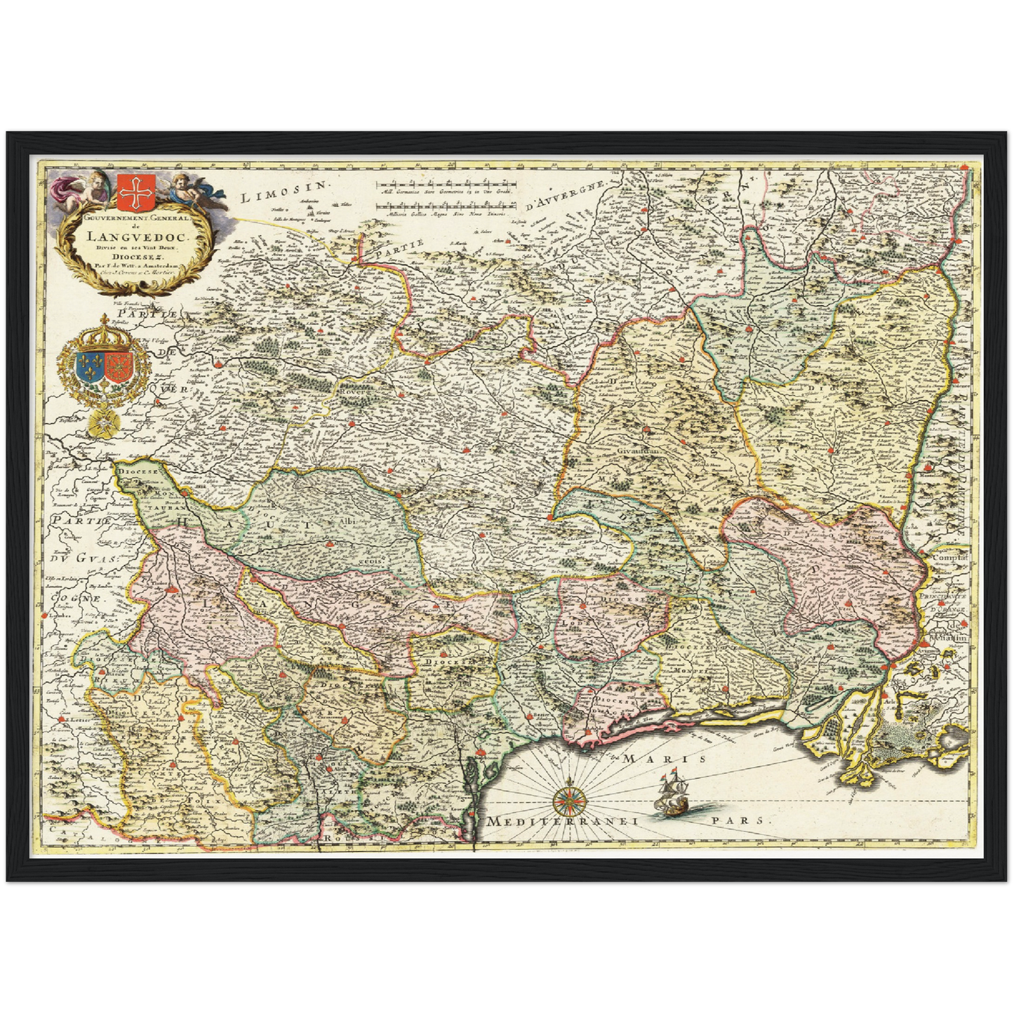 Historische Landkarte Languedoc um 1721