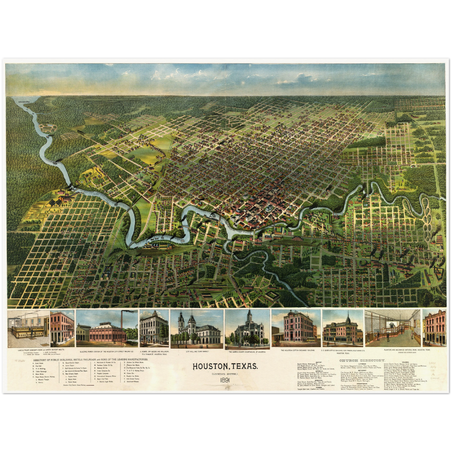 Historische Stadtansicht Houston um 1891