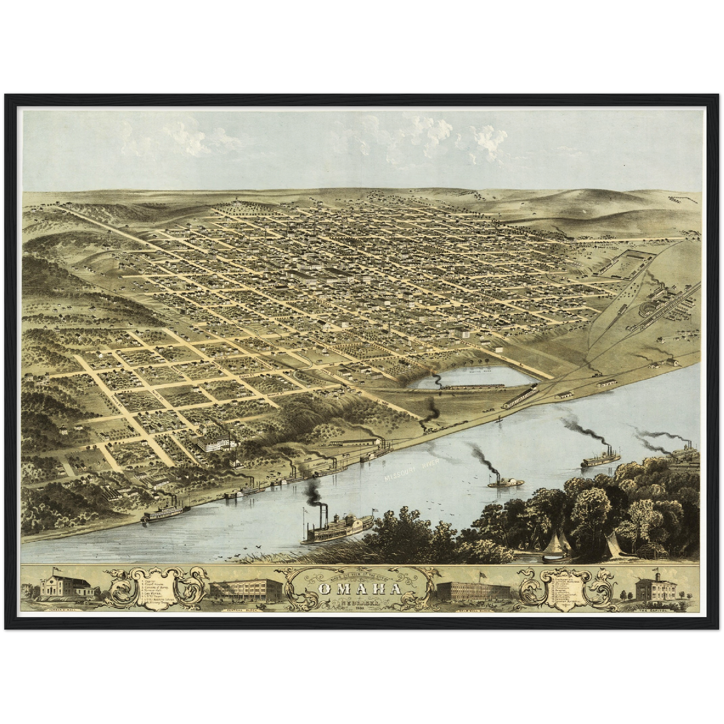 Historische Stadtansicht Omaha um 1868