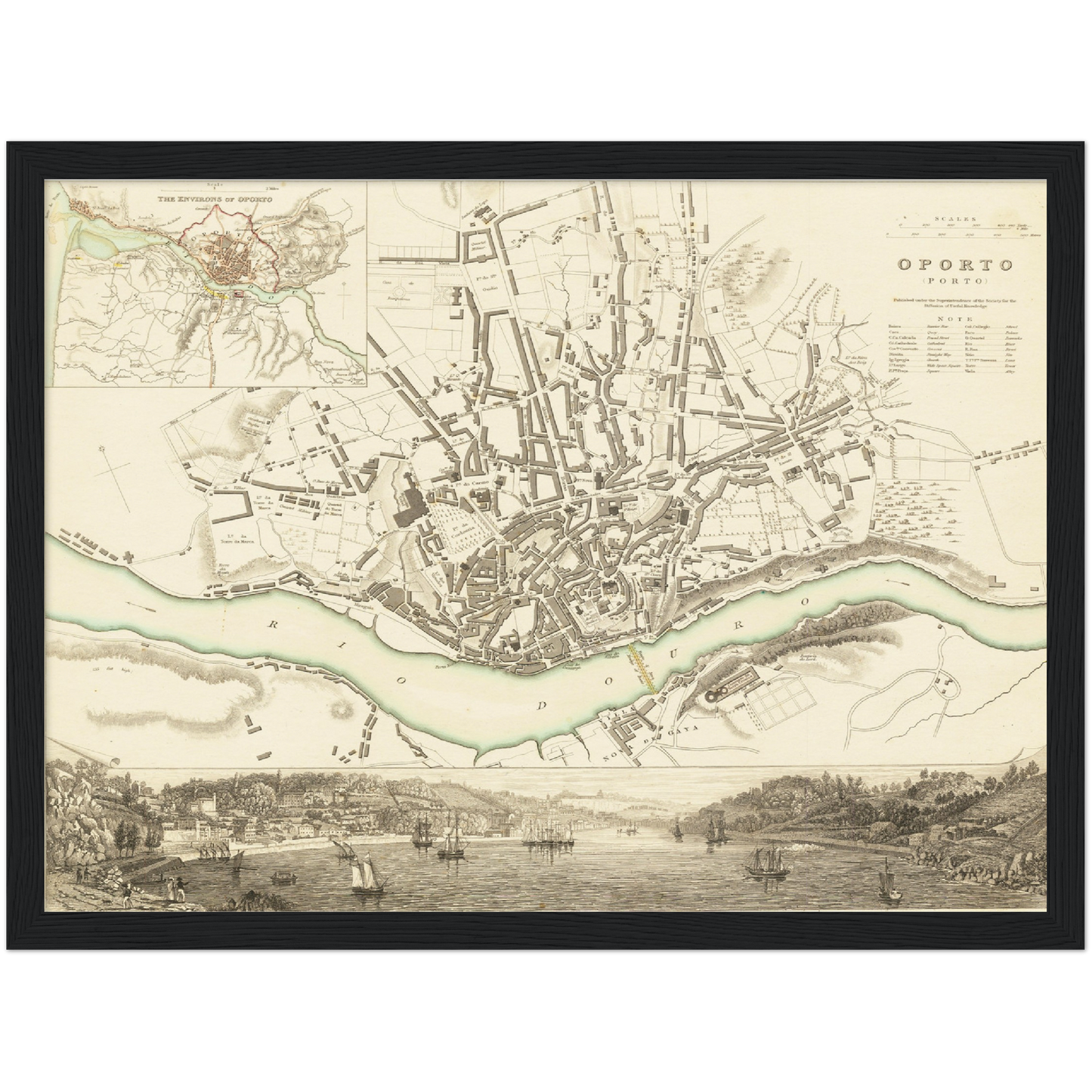 Historischer Stadtplan Porto um 1833