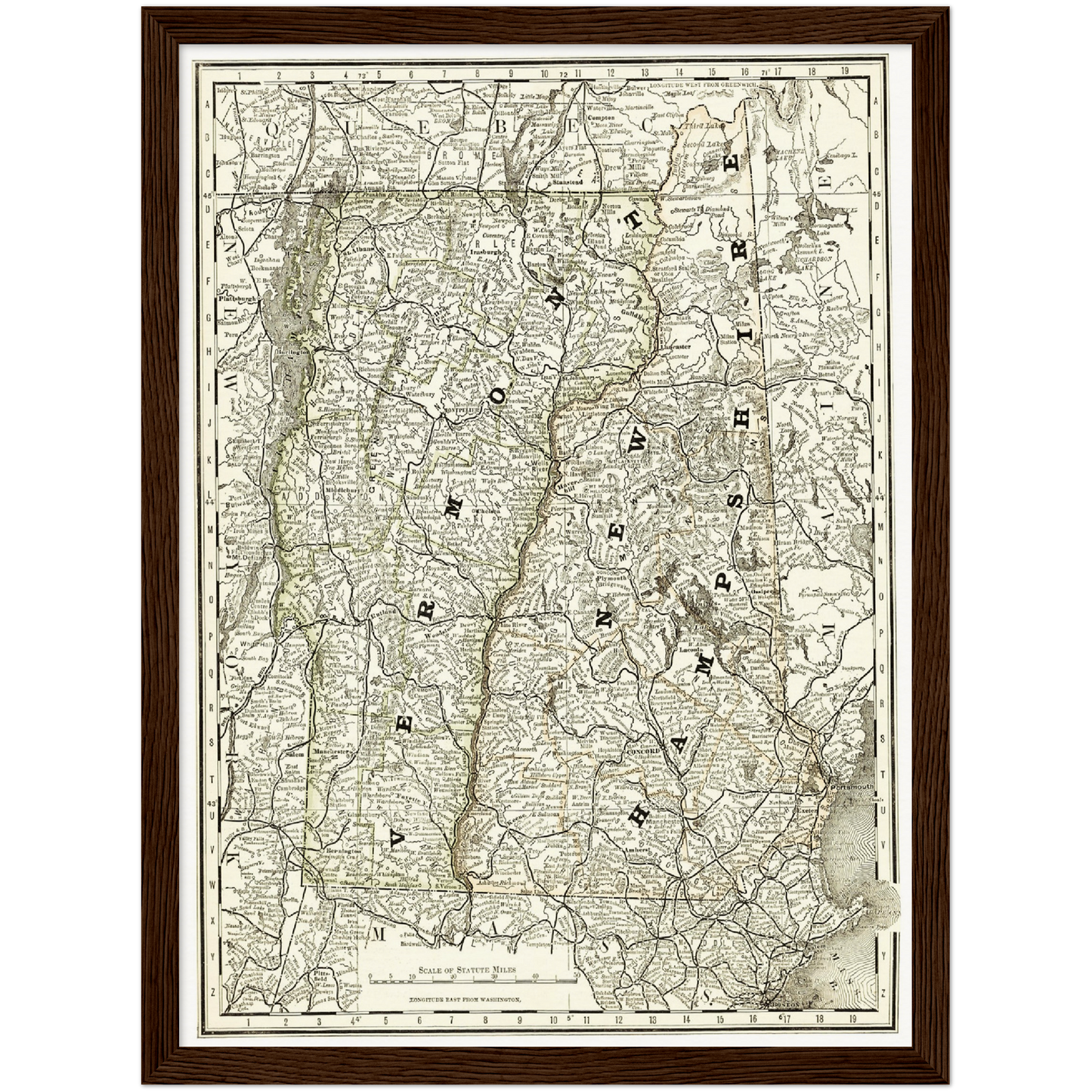 Historische Landkarte New Hampshire & Vermont um 1882