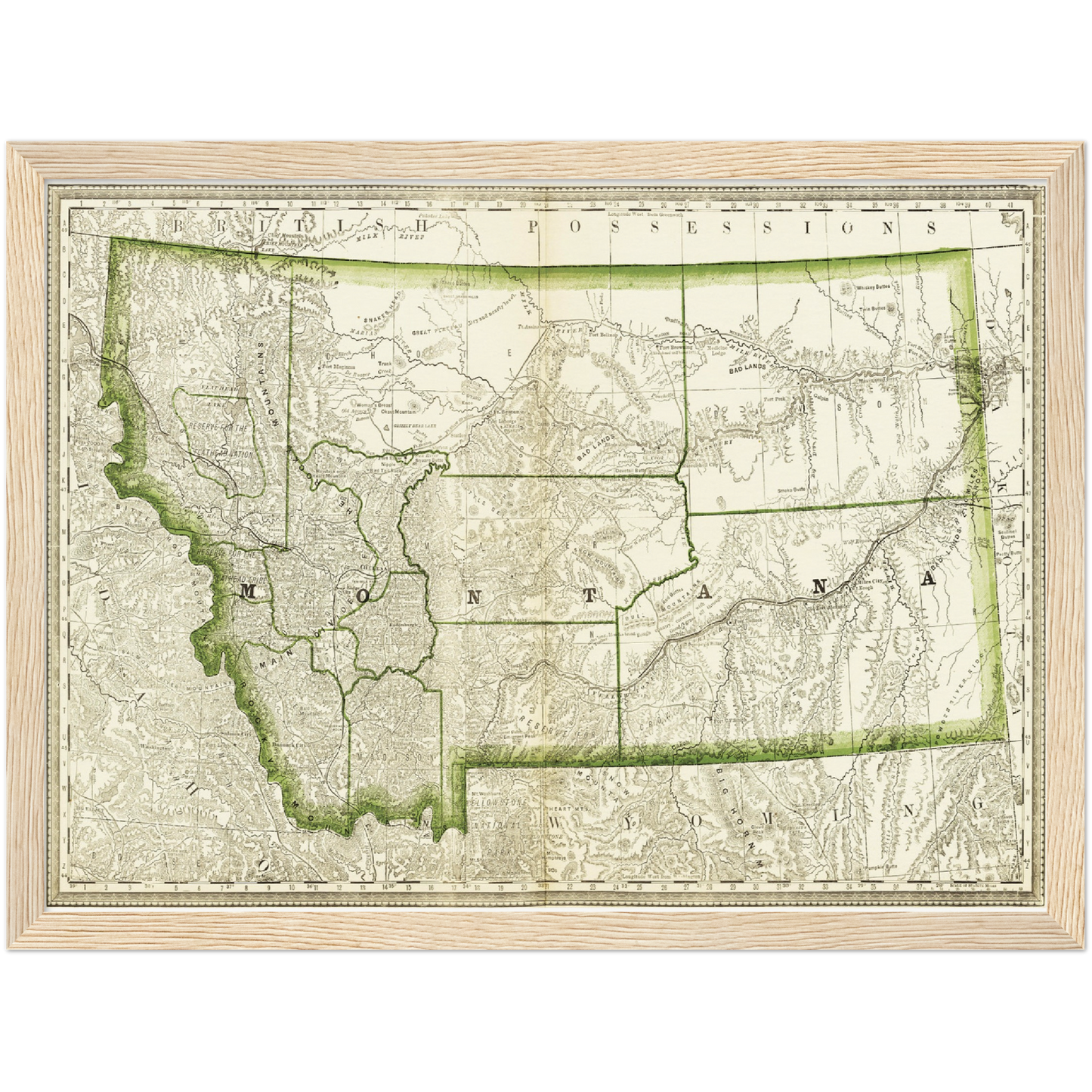 Historische Landkarte Montana um 1882