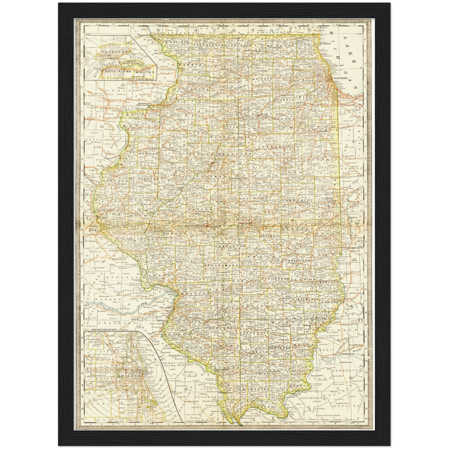 Historische Landkarte Illinois um 1882