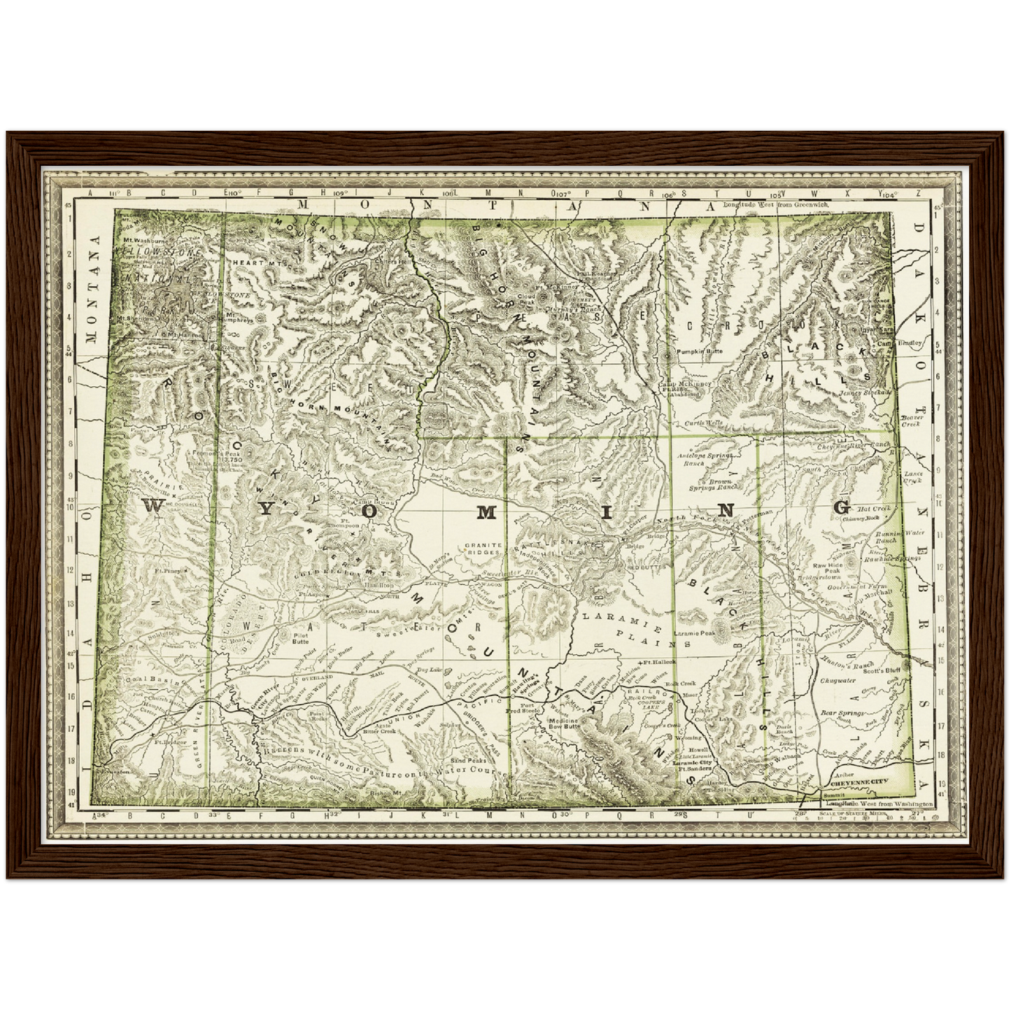 Historische Landkarte Wyoming um 1882