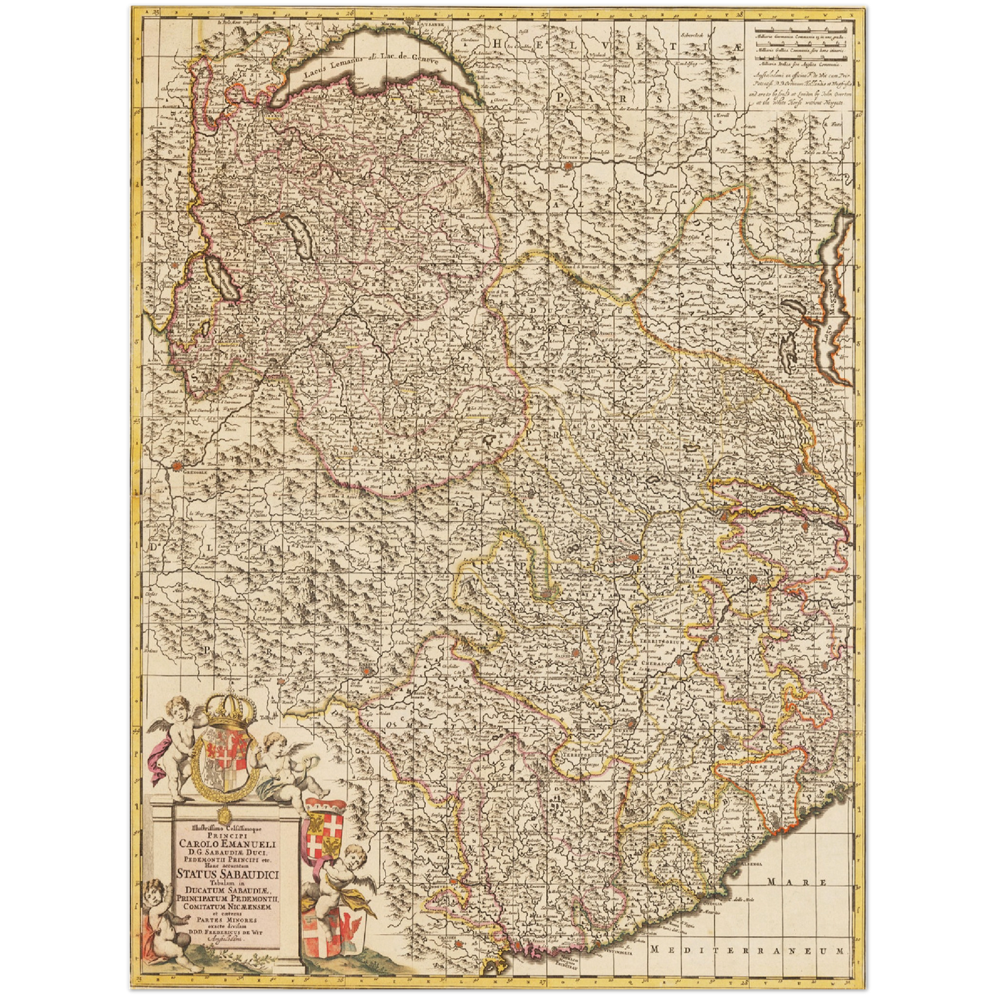 Historische Landkarte Piemont um 1698