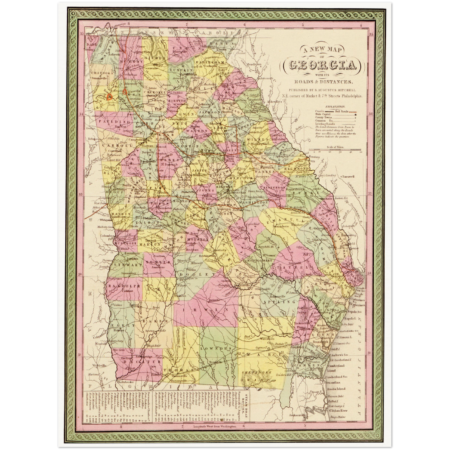 Historische Landkarte Georgia um 1849