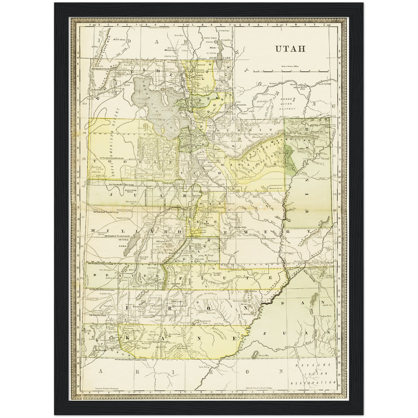 Historische Landkarte Utah um 1882