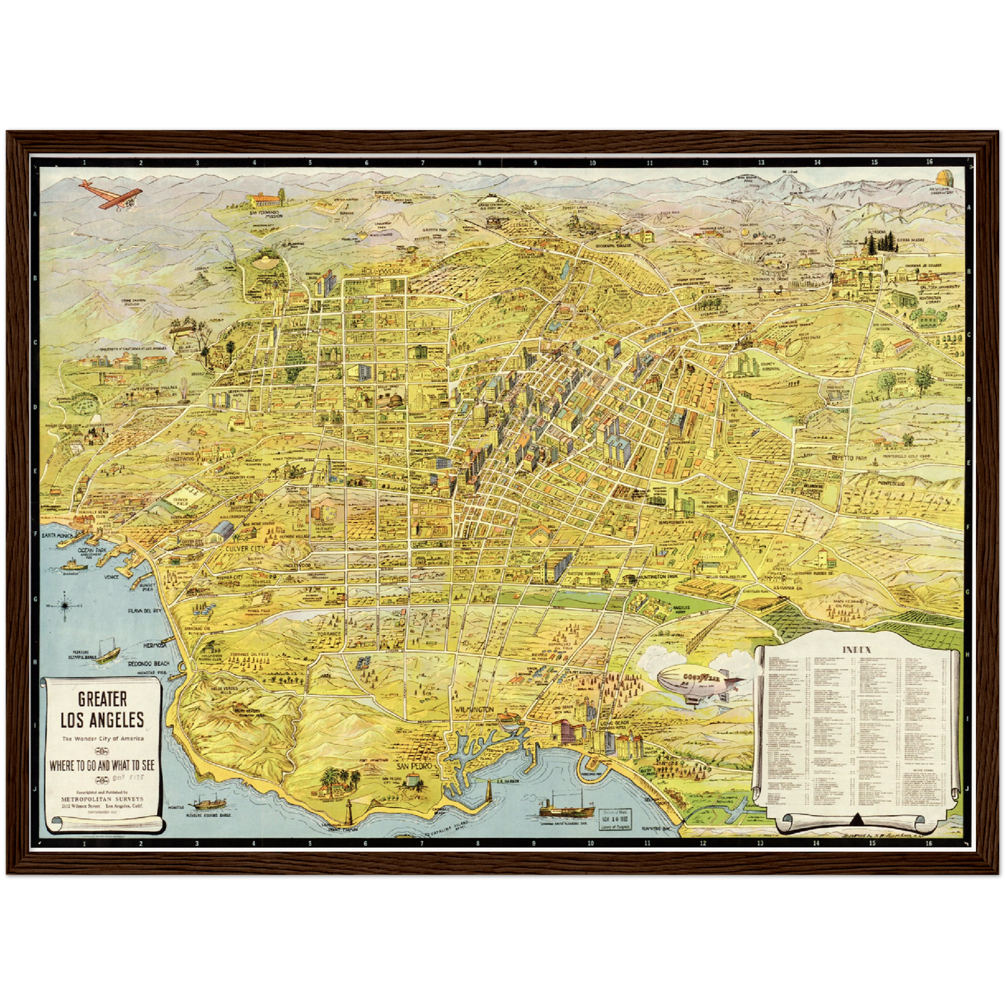 Historische Stadtansicht Greater Los Angeles um 1932
