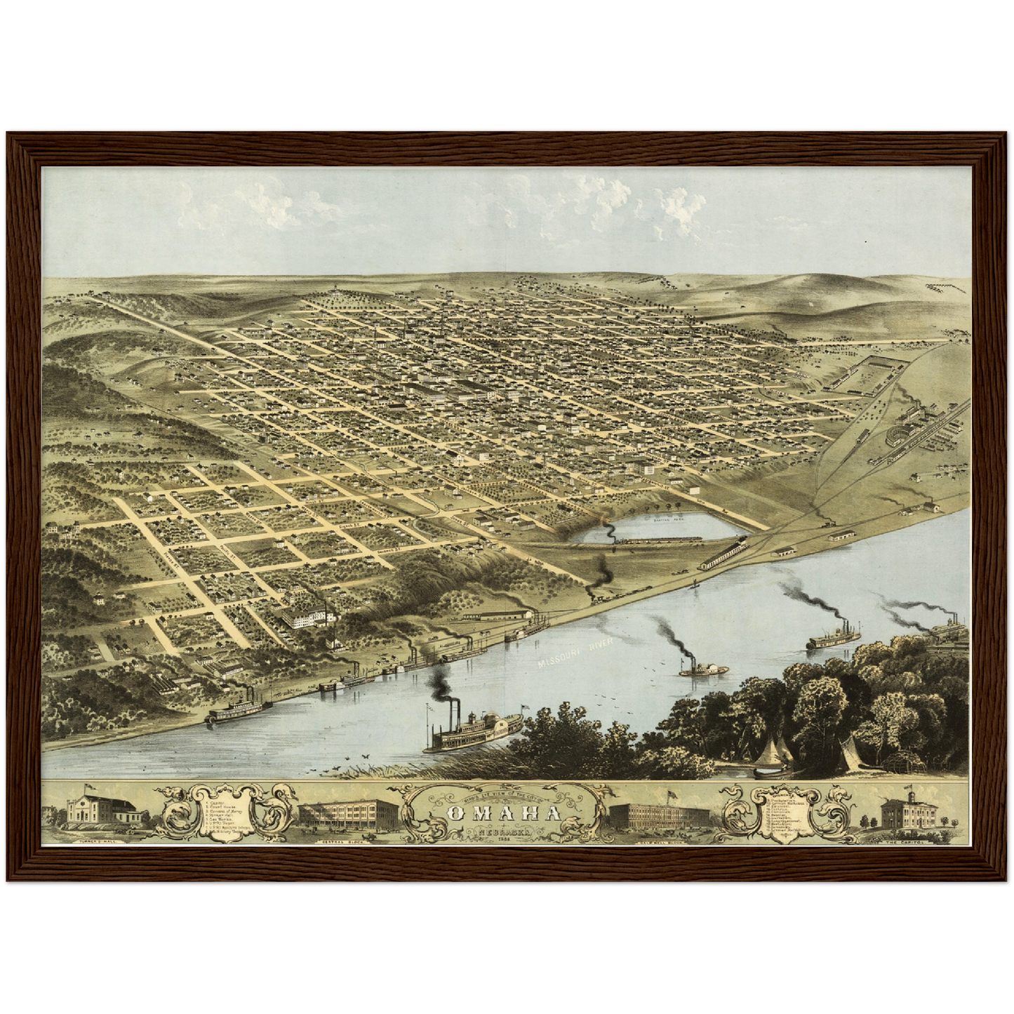 Historische Stadtansicht Omaha um 1868