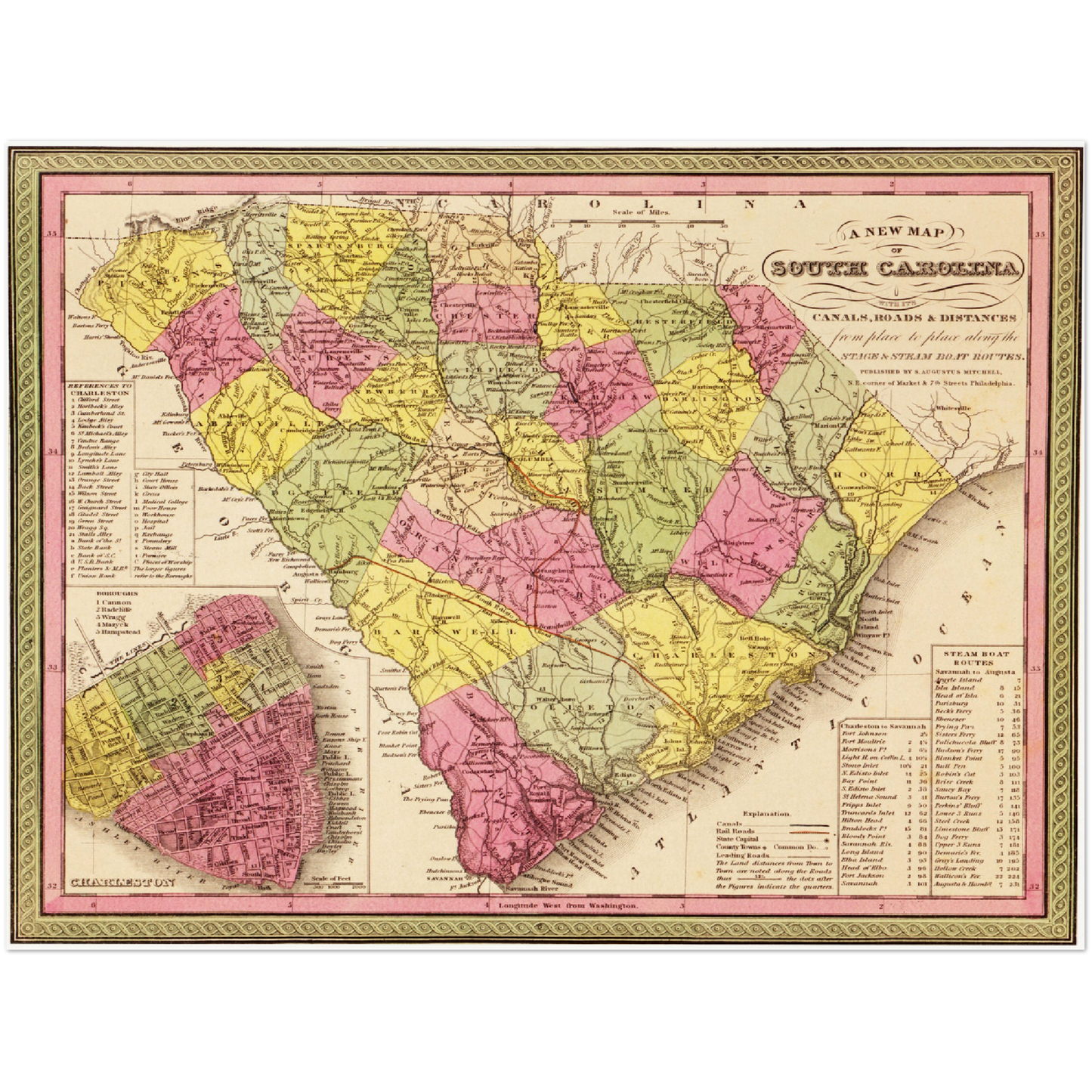 Historische Landkarte South Carolina um 1849