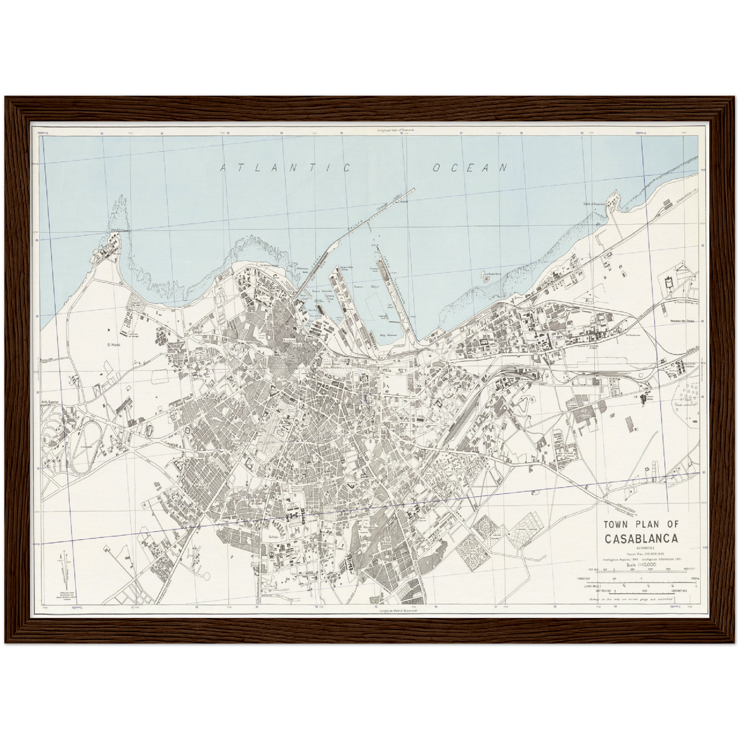 Historischer Stadtplan Casablanca um 1942