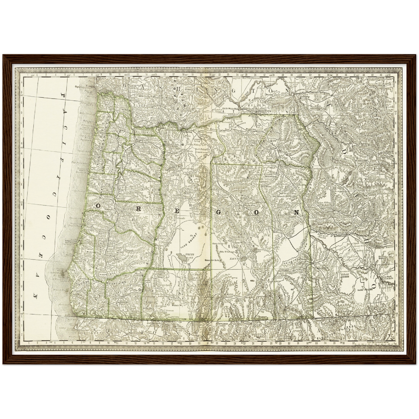 Historische Landkarte Oregon um 1882