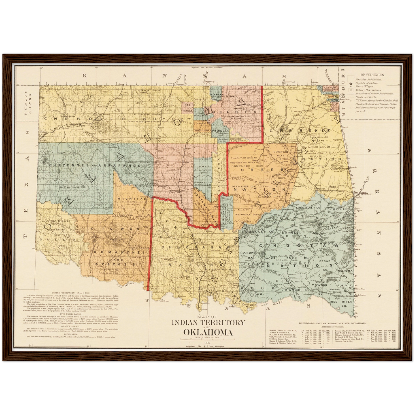 Historische Landkarte Oklahoma um 1890
