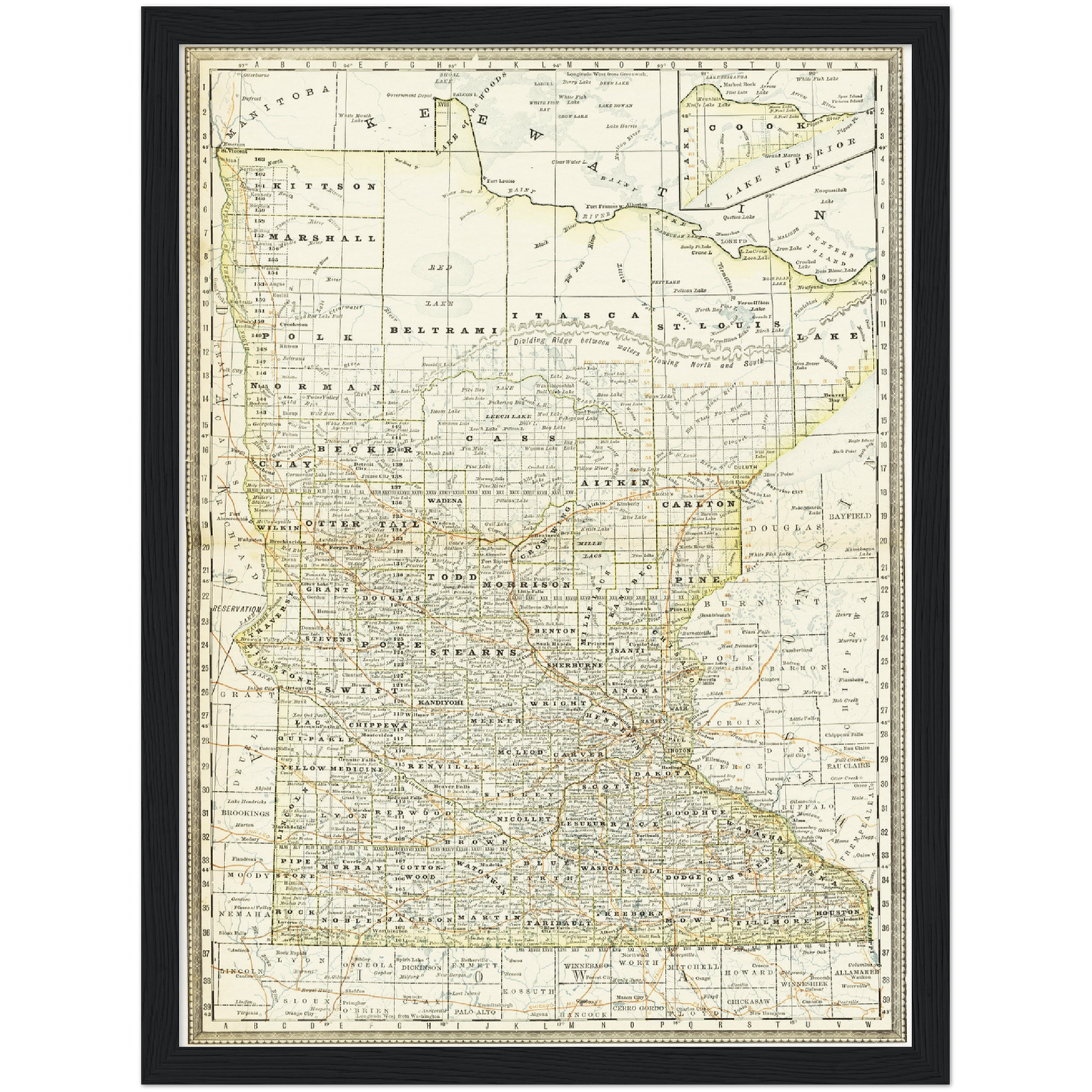 Historische Landkarte Minnesota um 1882