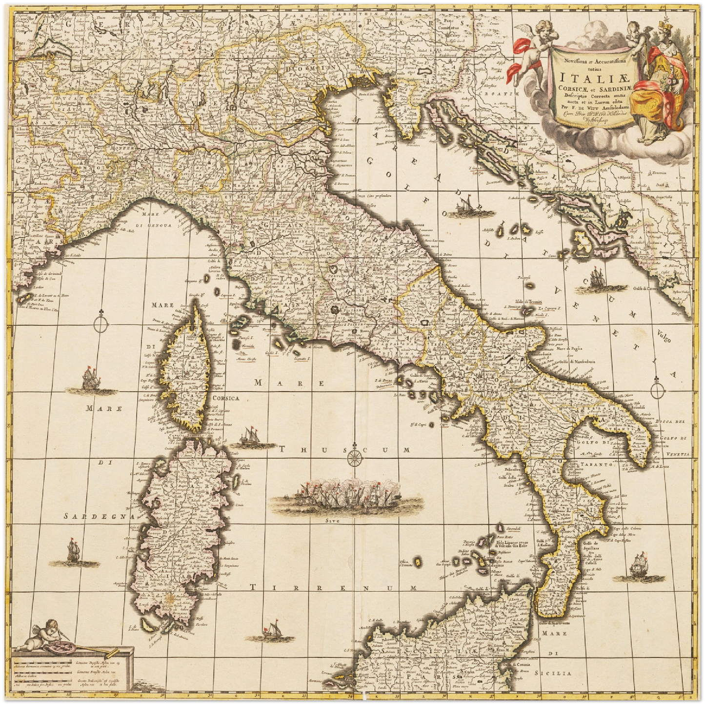 Historische Landkarte Italien um 1698