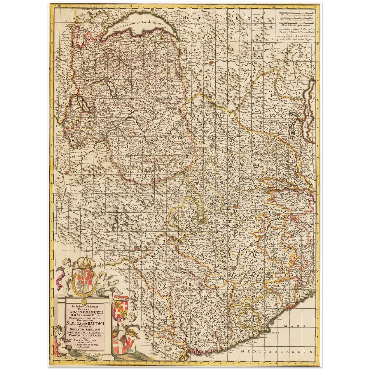 Historische Landkarte Piemont um 1698