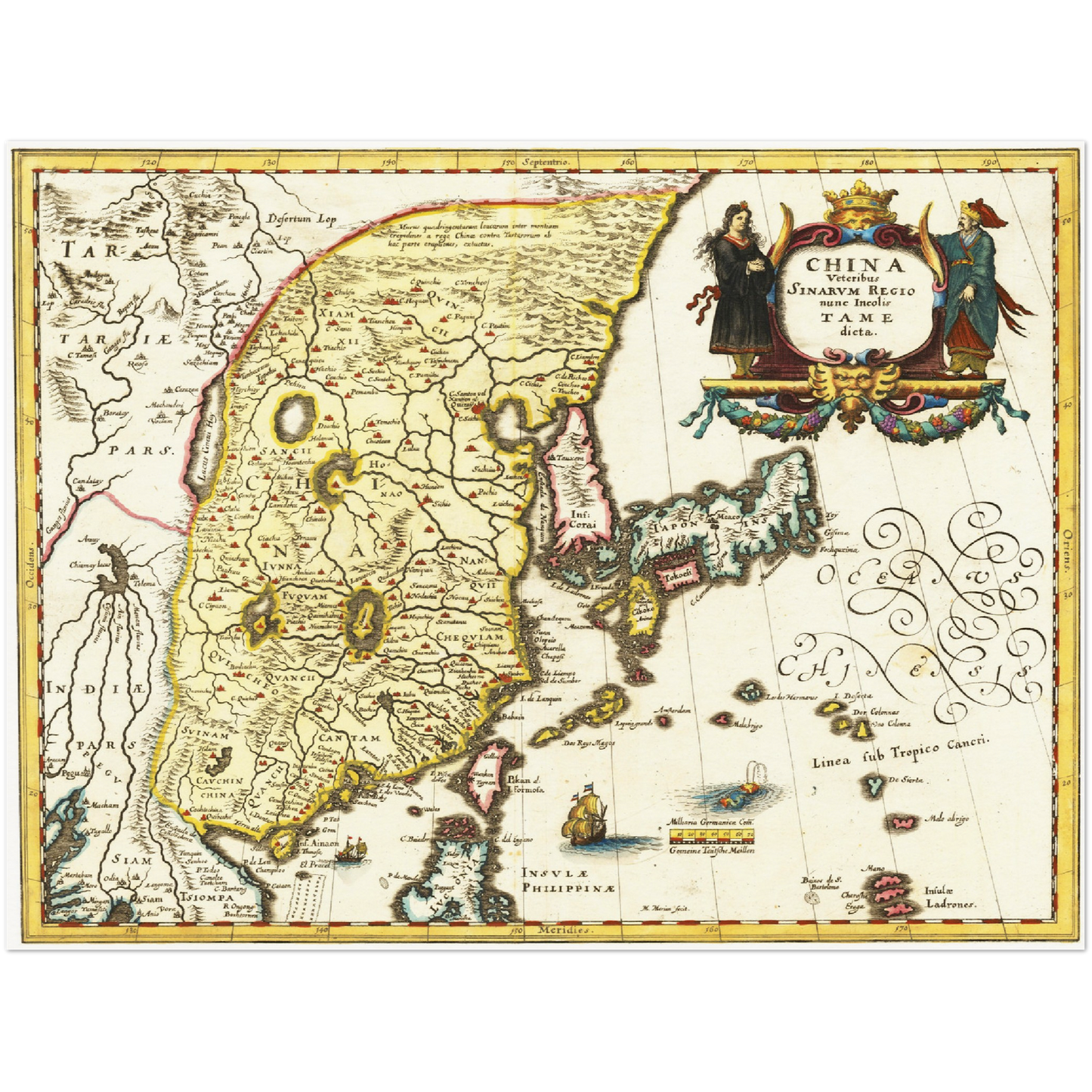 Historische Landkarte China um 1636