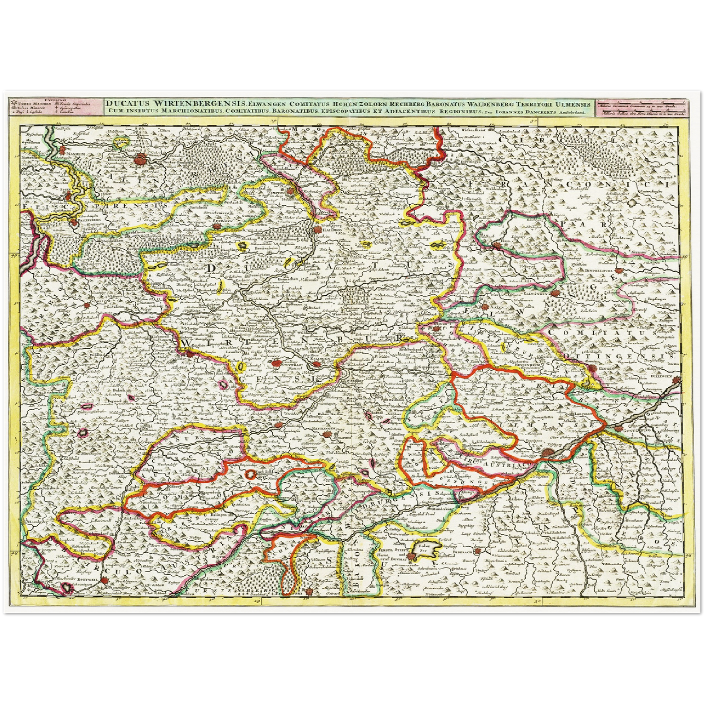 Historische Landkarte Württemberg um 1680