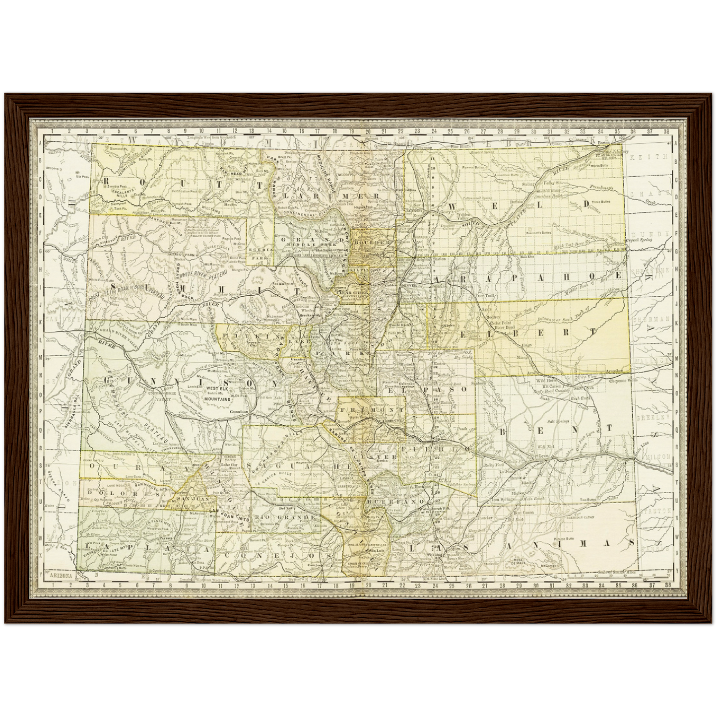 Historische Landkarte Colorado um 1882